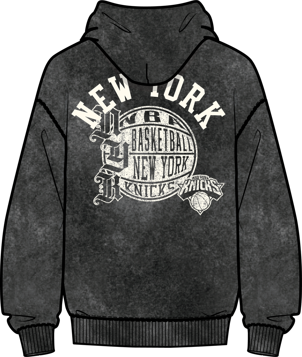 NEW YORK KNICKS STREET TEAM ENZYME WASH DS FT PO HOODIE - WASHED BLACK