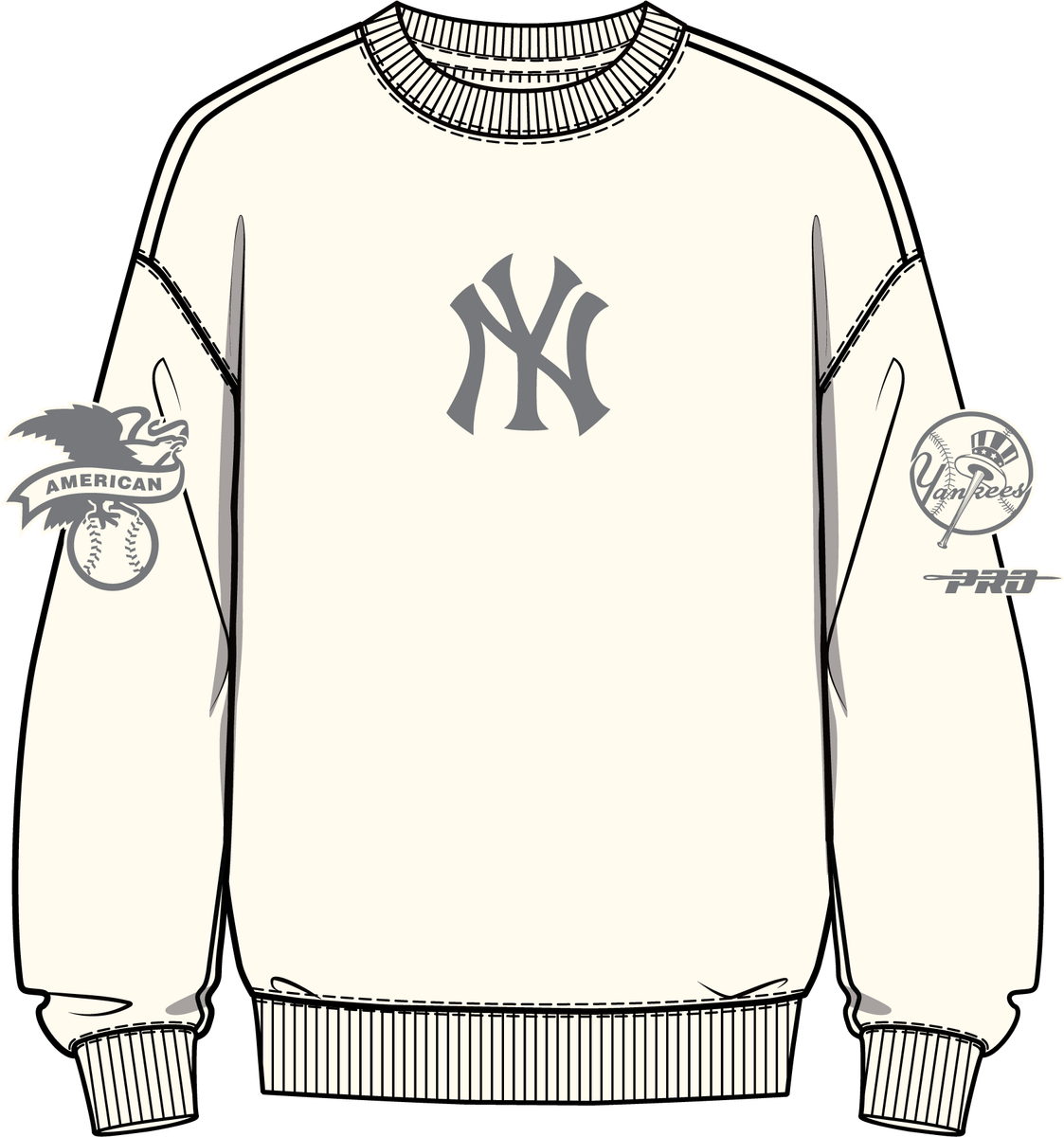 NEW YORK YANKEES STREET TEAM M DROP SHOULDER FLC CREWNECK - EGGSHELL