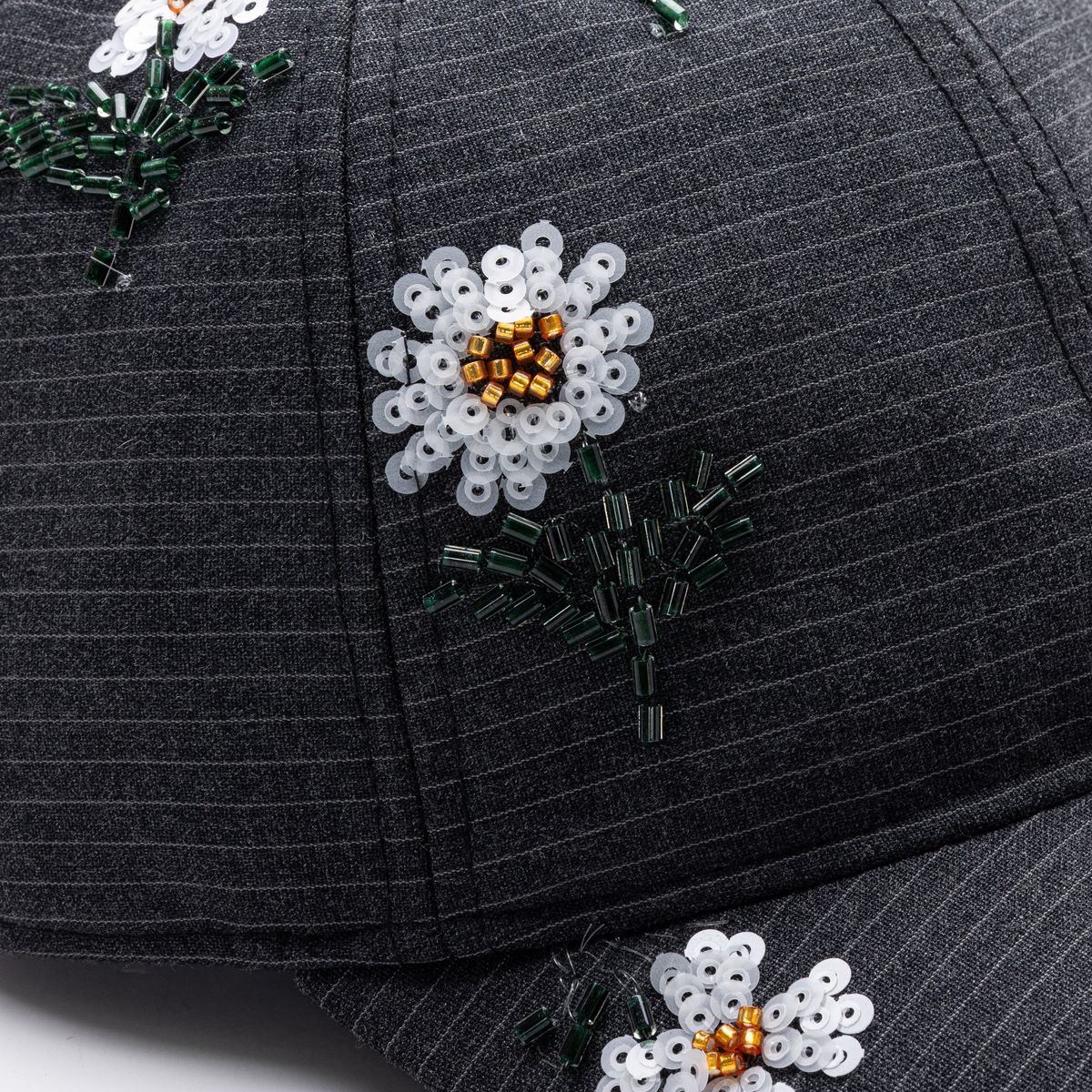 Flowers Beaded 6 Panel Cap - Black