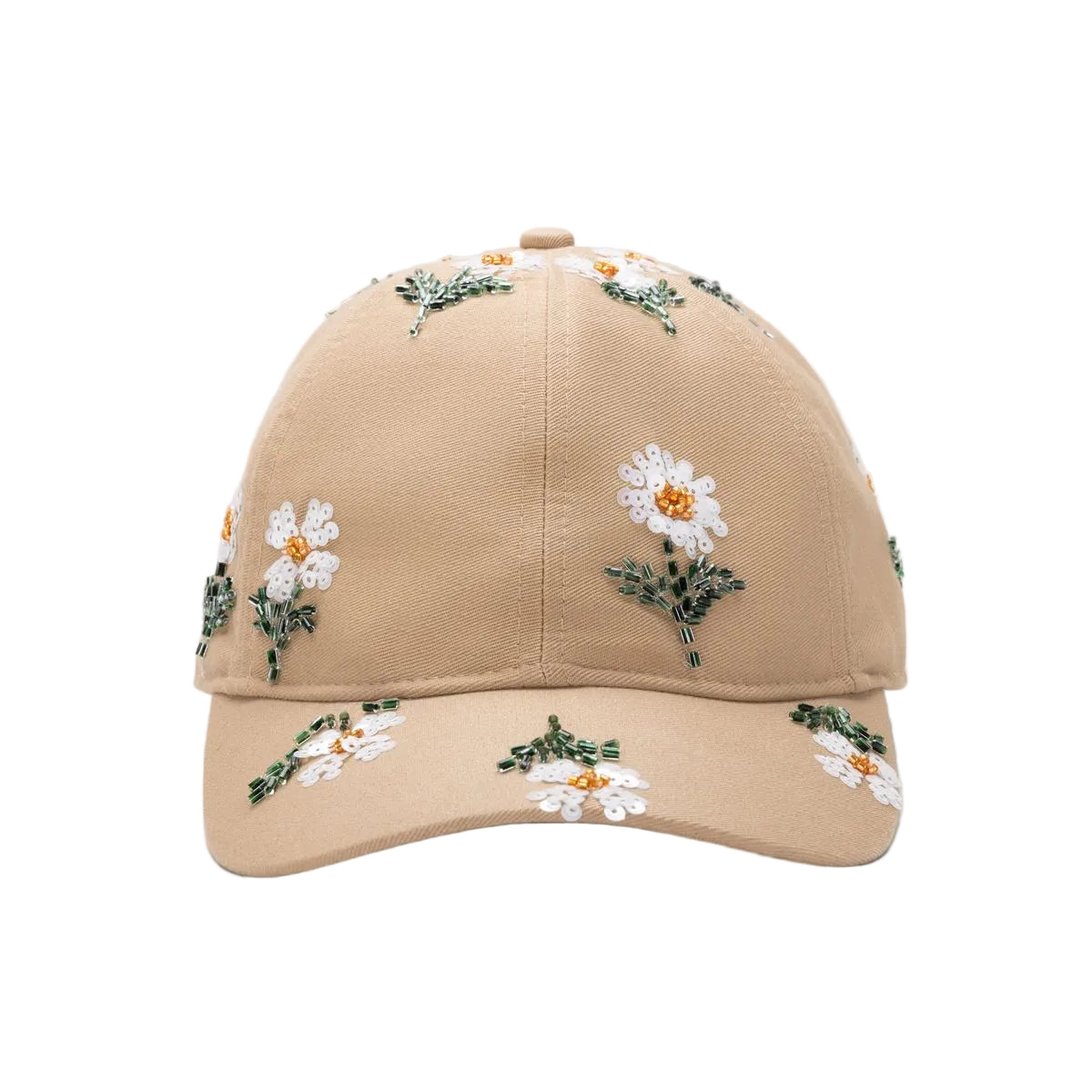 Flowers Beaded 6 Panel Cap - Taupe