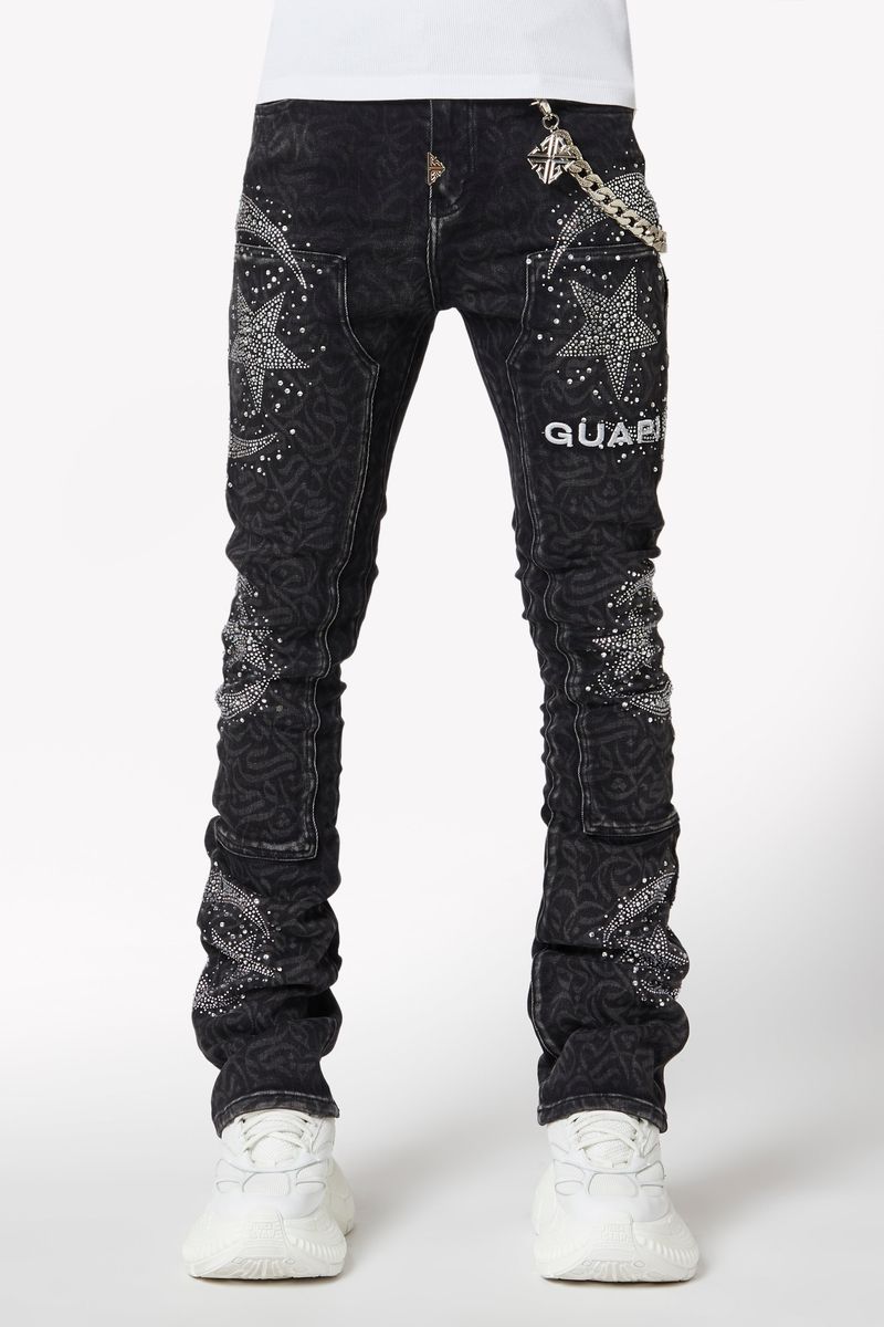 Obsidian Black Calligraphy Denim