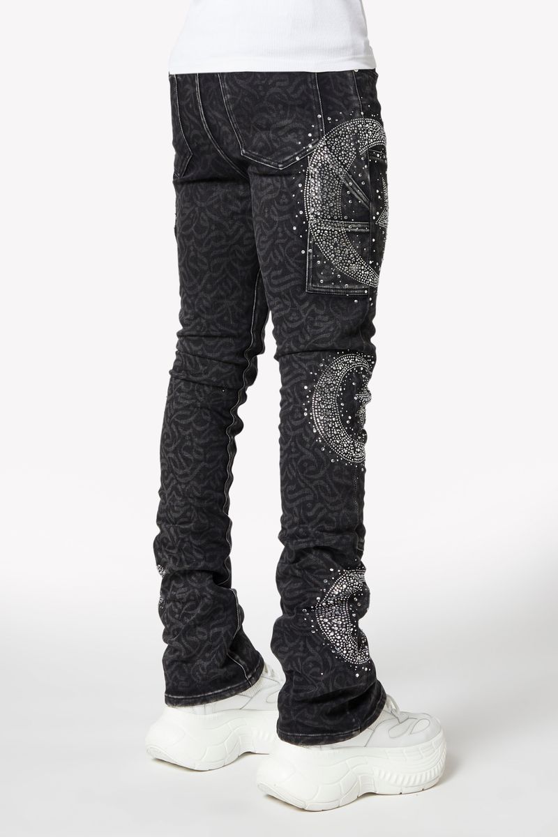 Obsidian Black Calligraphy Denim