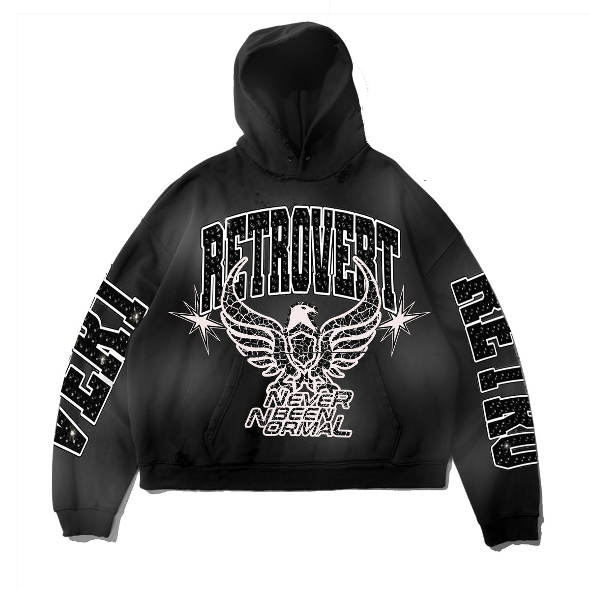 RHINESTONE NEVER BEEN NORMAL HOODIES - BLACK
