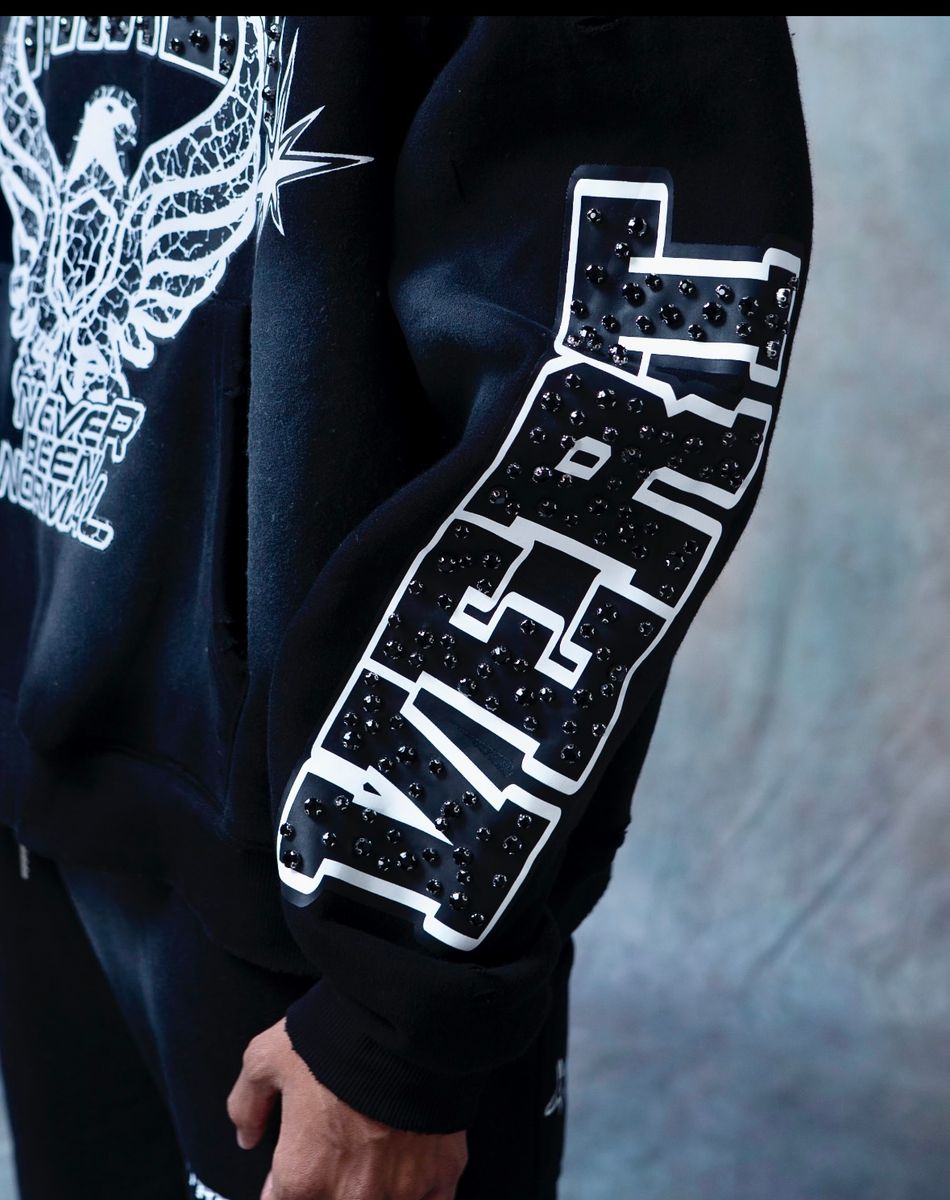 RHINESTONE NEVER BEEN NORMAL HOODIES - BLACK