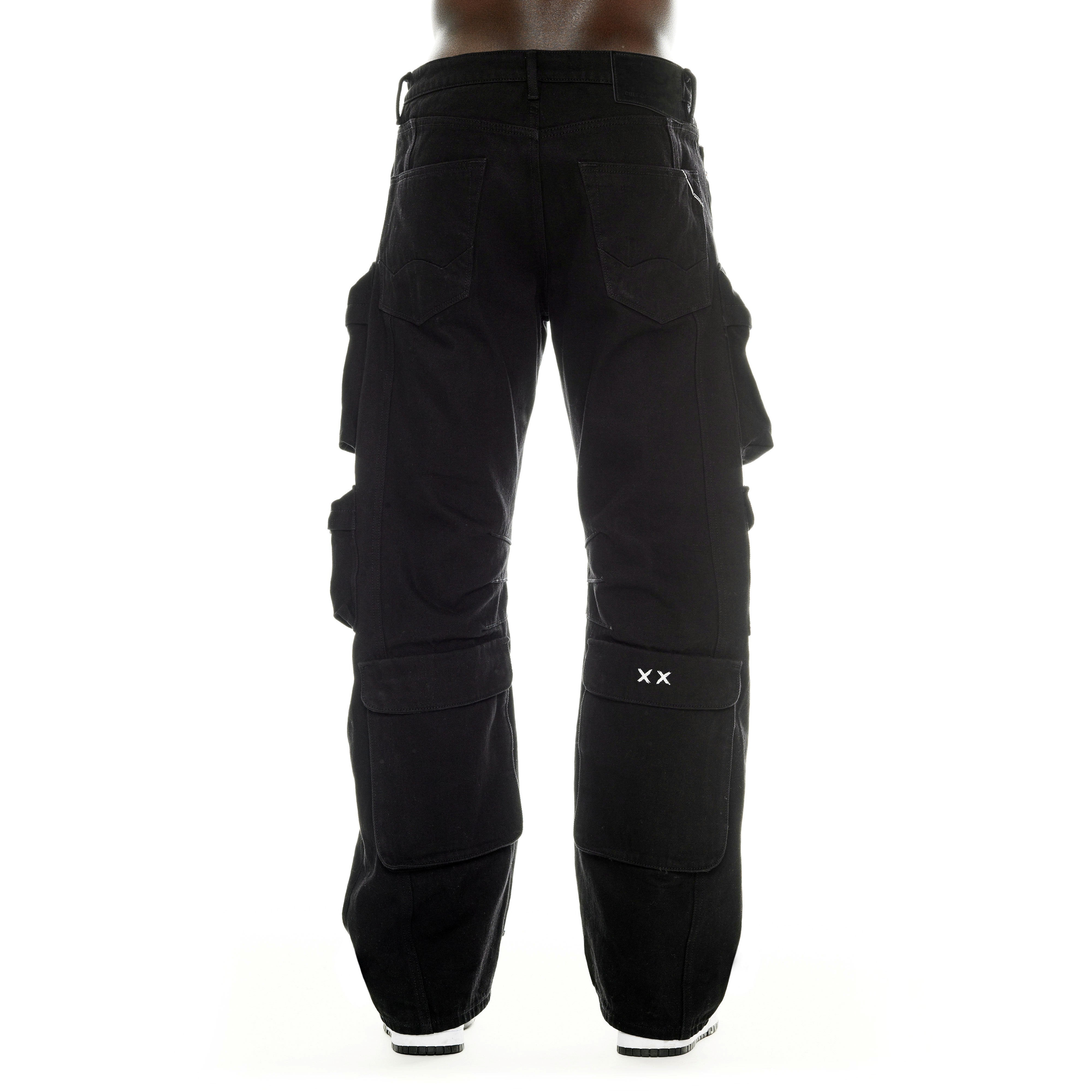 GRUNGE BAGGY CARGO JEANS IN BLACK TWILL