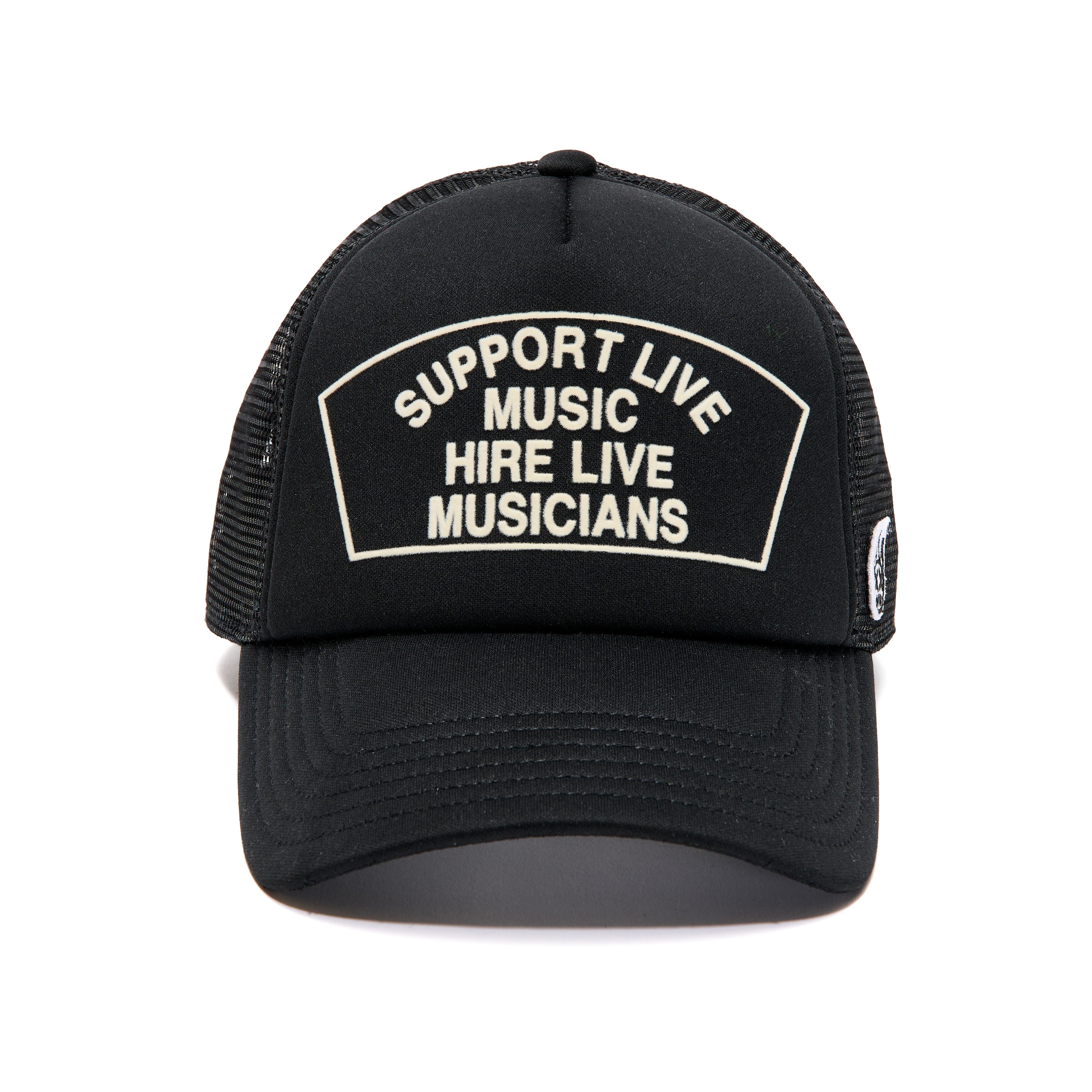 Support Live Music Trucker Hat – Black Mesh Back Cap
