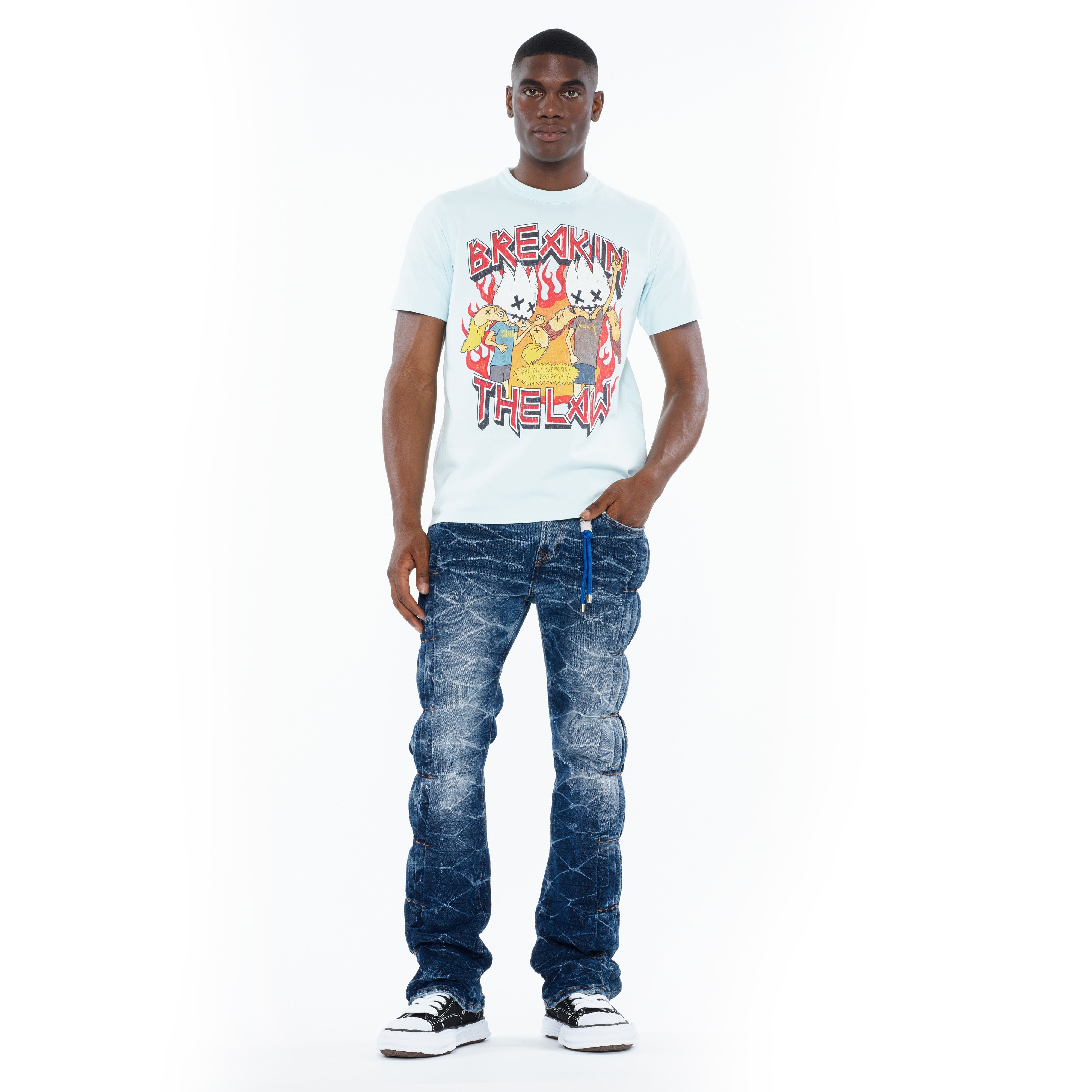 Cult's Heavyweight Short Sleeve Crew Neck Tee "Breaking The Law" in Powder Blue