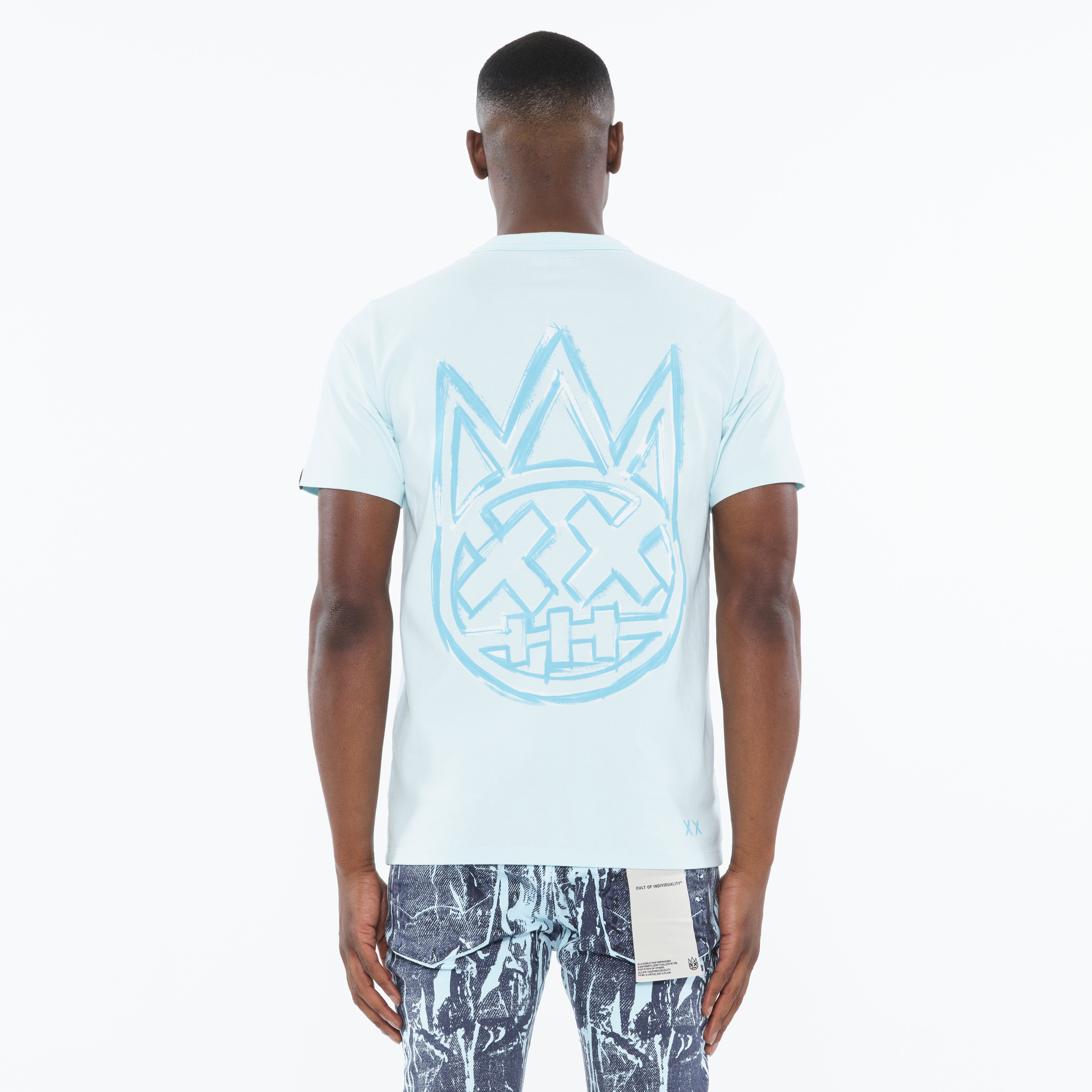 Cult's Heavyweight Short Sleeve Crew Neck Tee "Stroke" in Powder Blue