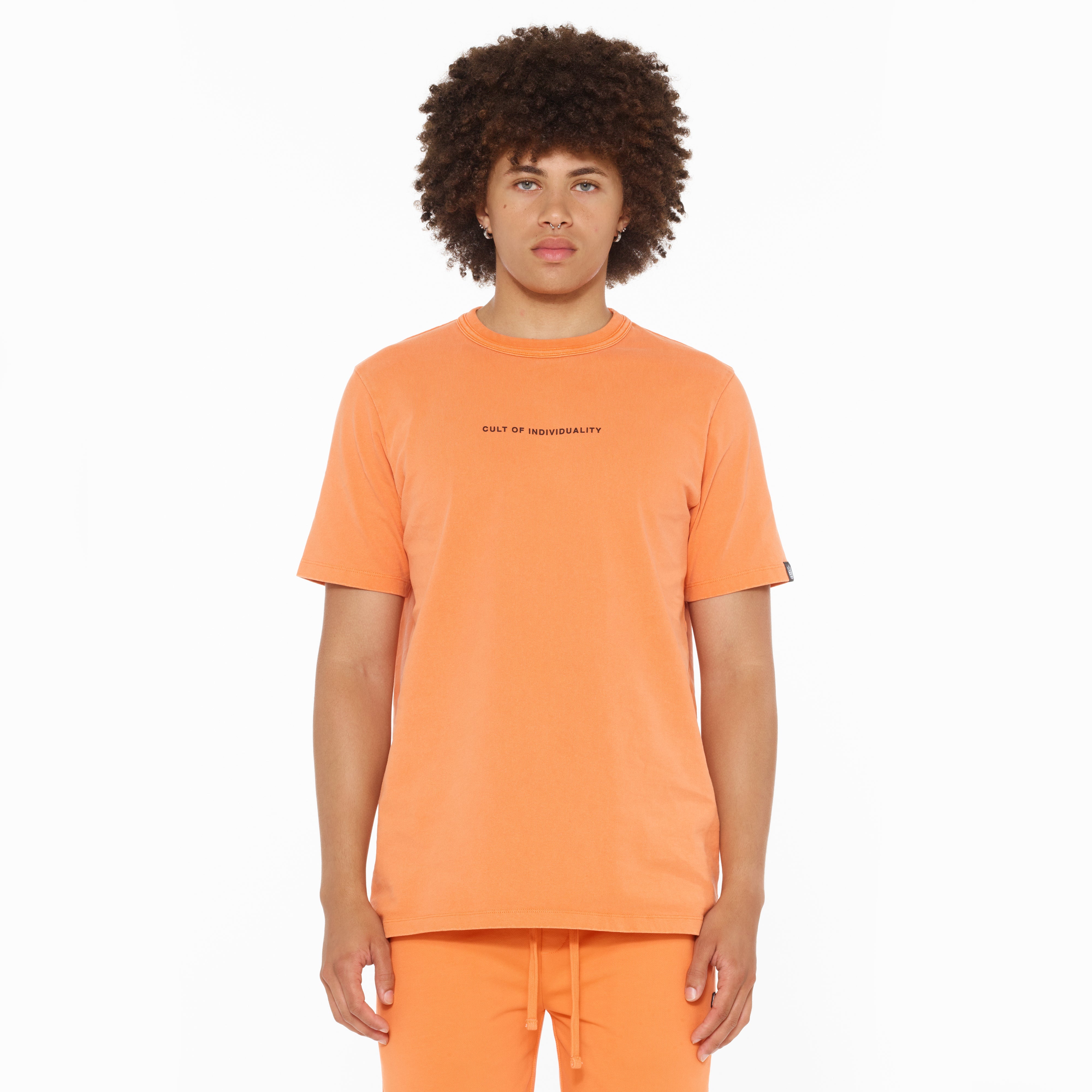 Cult's Heavyweight Short Sleeve Crew Neck Tee "Shimuchan" Logo in Orange