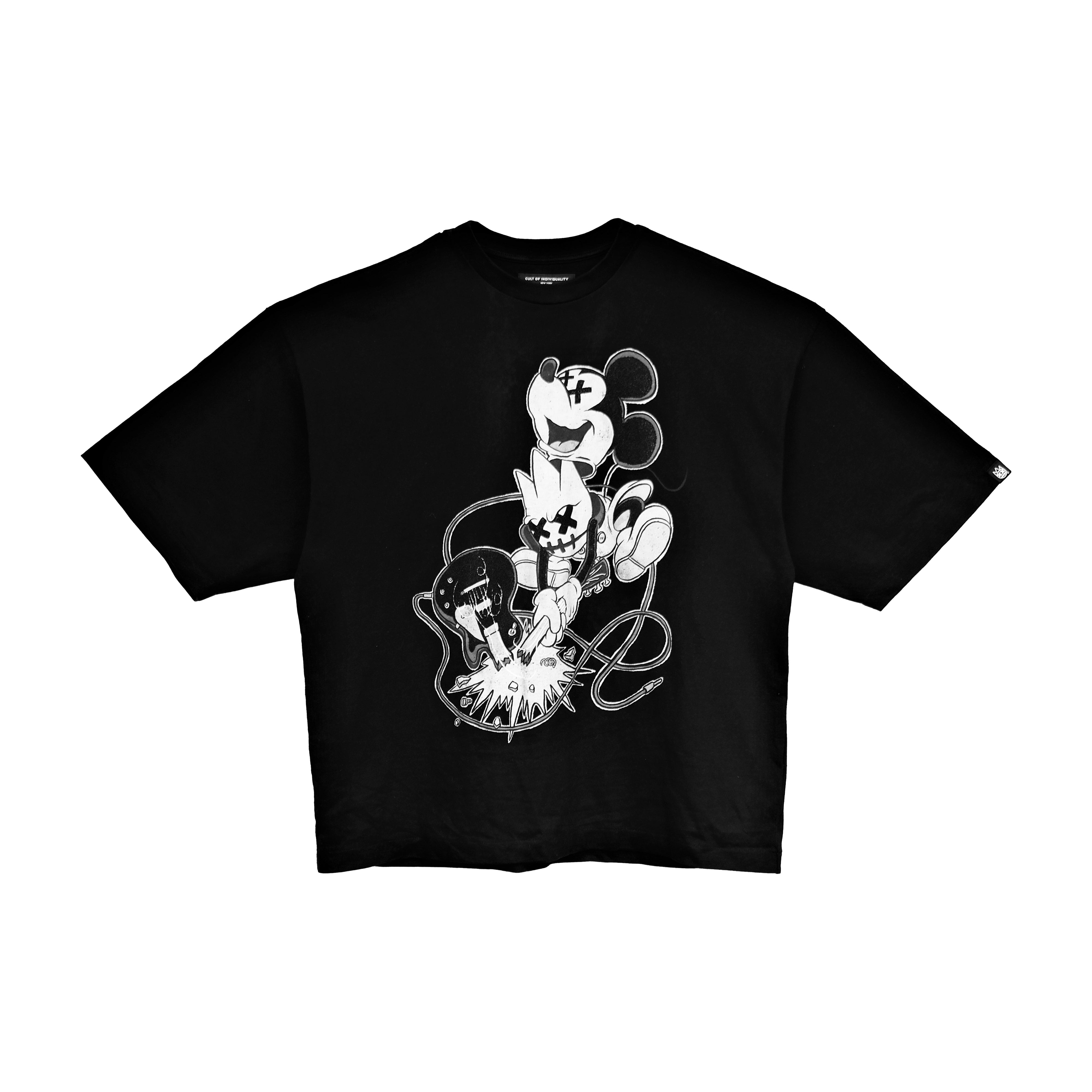 Cult's Oversized Heavyweight Boxy Short Sleeve Crew Neck Tee "No Music No Life" in Black