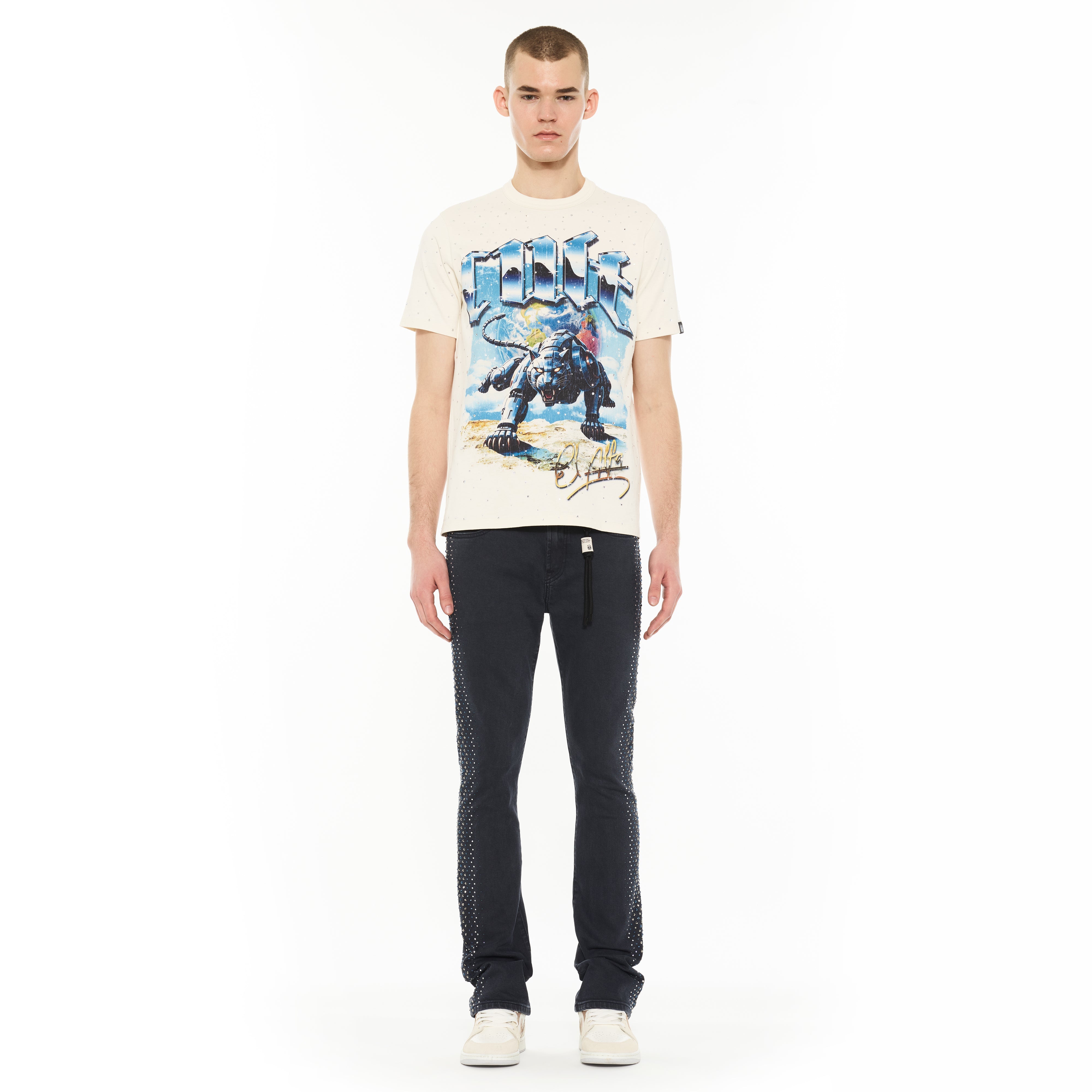 Cult x El Alfa Premium Short Sleeve Crew Neck Tee "Panther" in Winter White