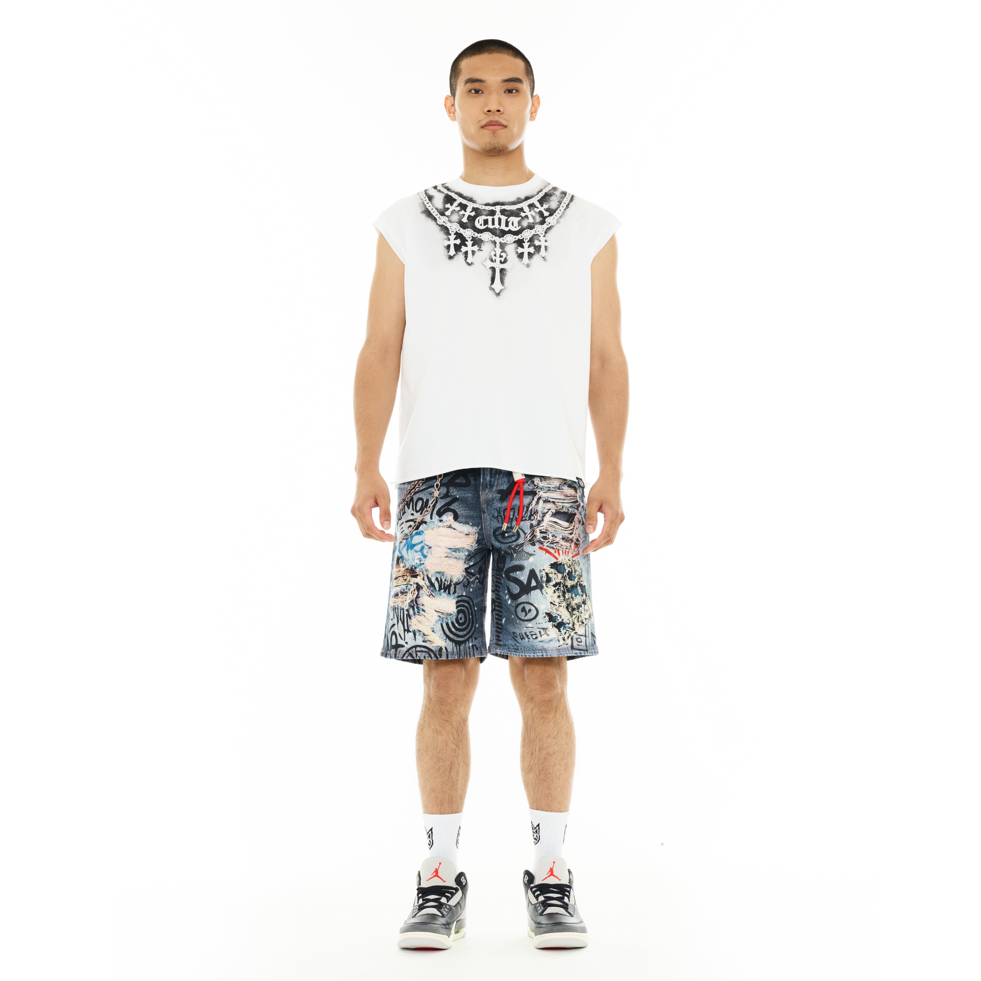 Cult's Sleeveless Tee "Stencil" in White
