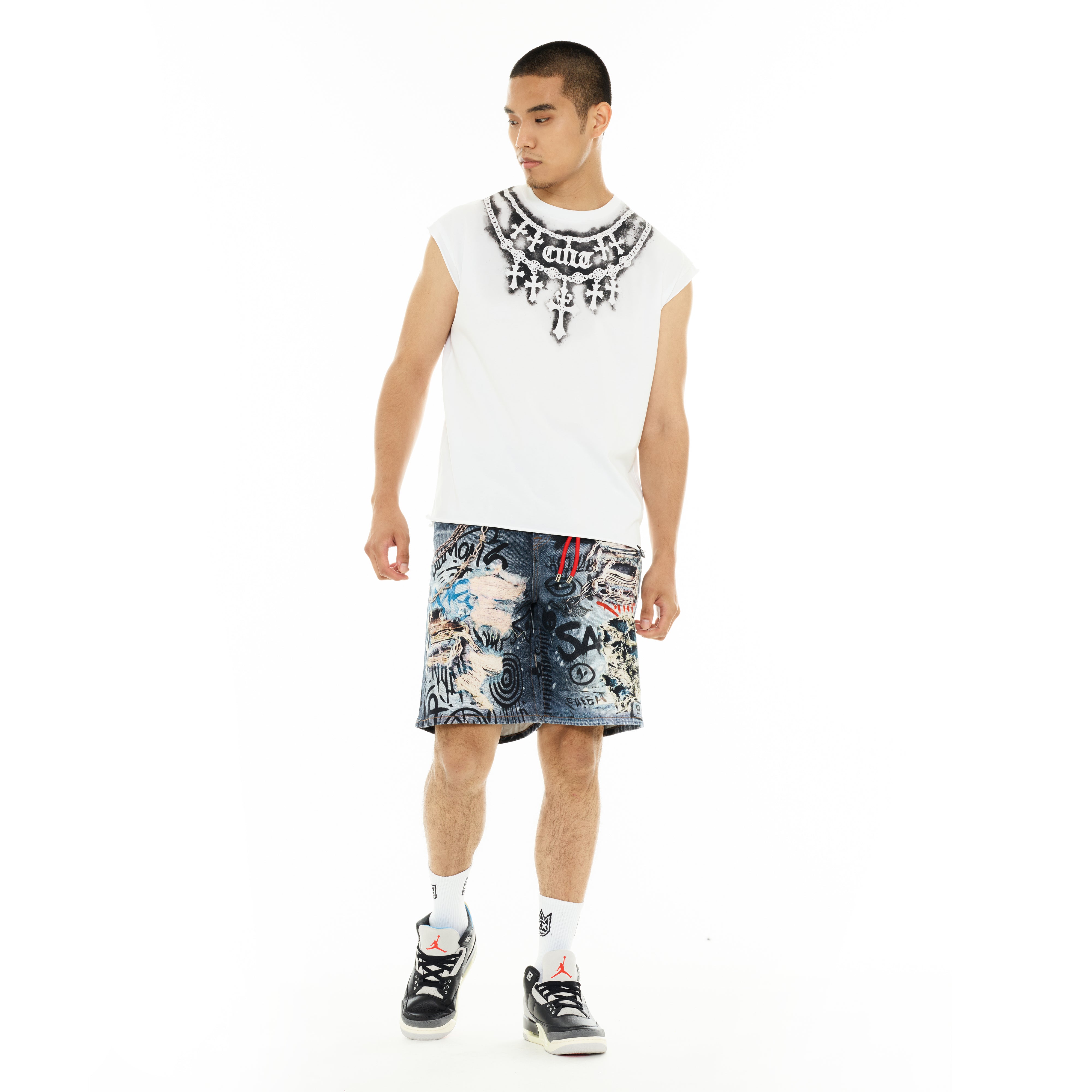 Cult's Sleeveless Tee "Stencil" in White