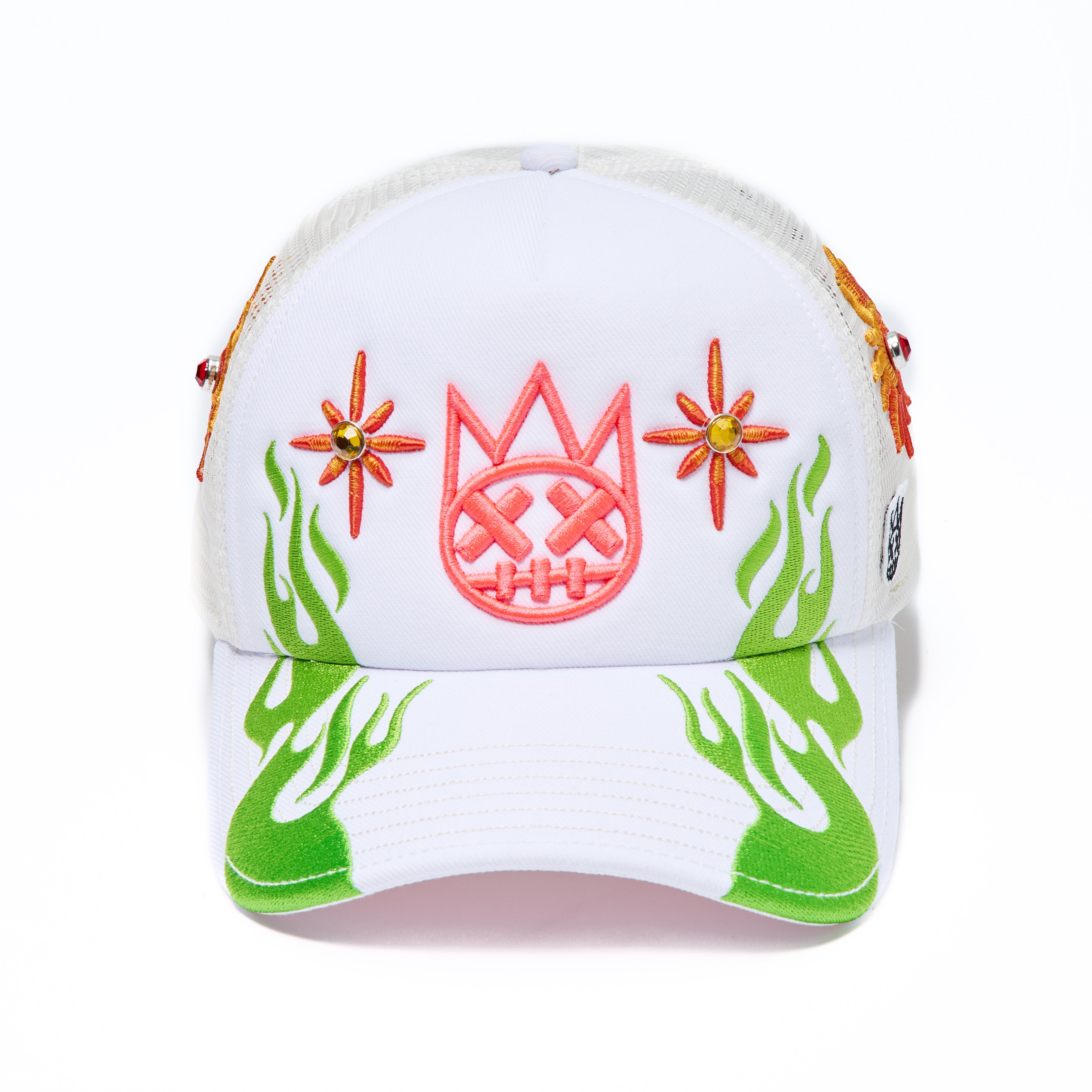 Cult's Mesh Back Trucker Hat "Sunny Daze Spider" In Winter White