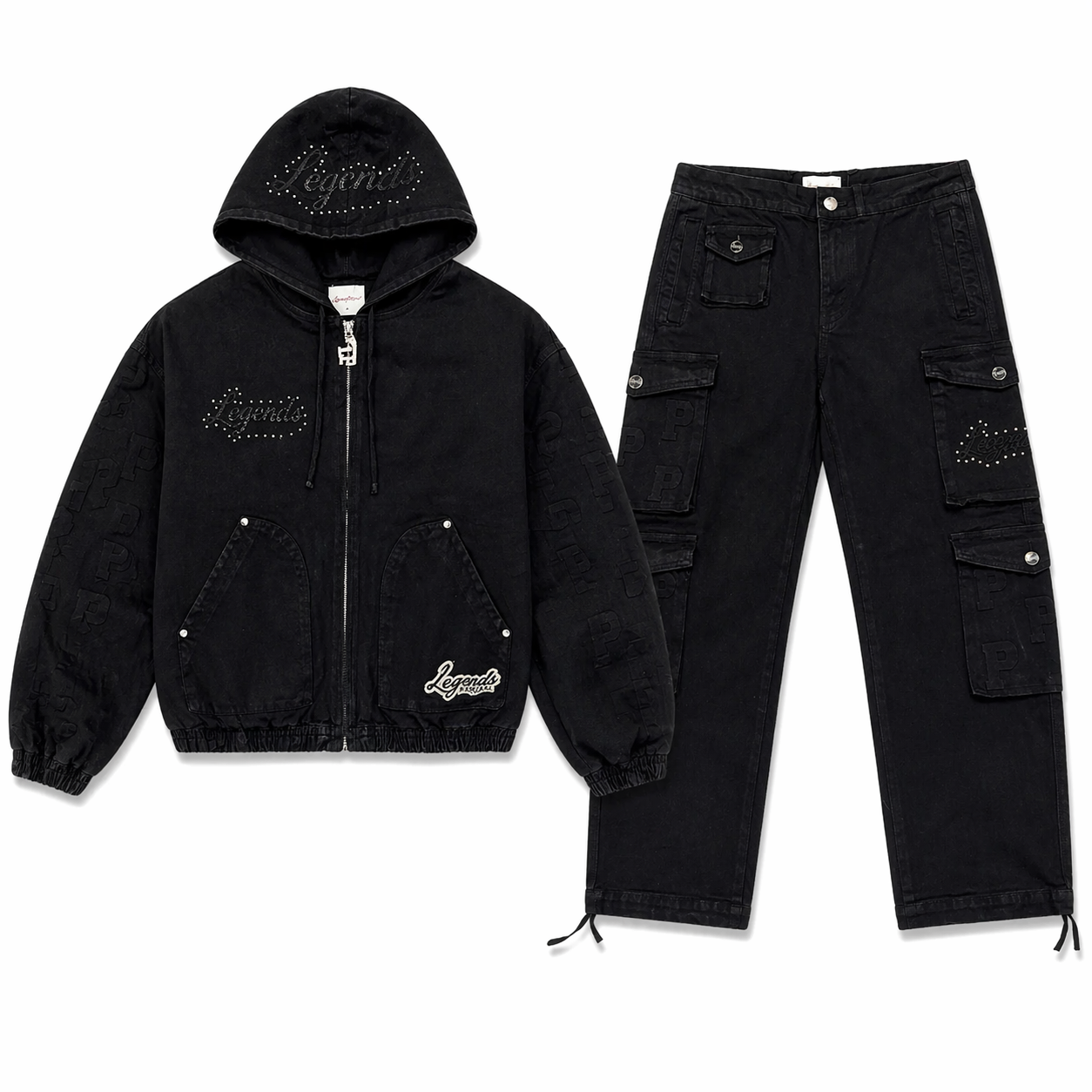 Embossed Denim Suit - Black