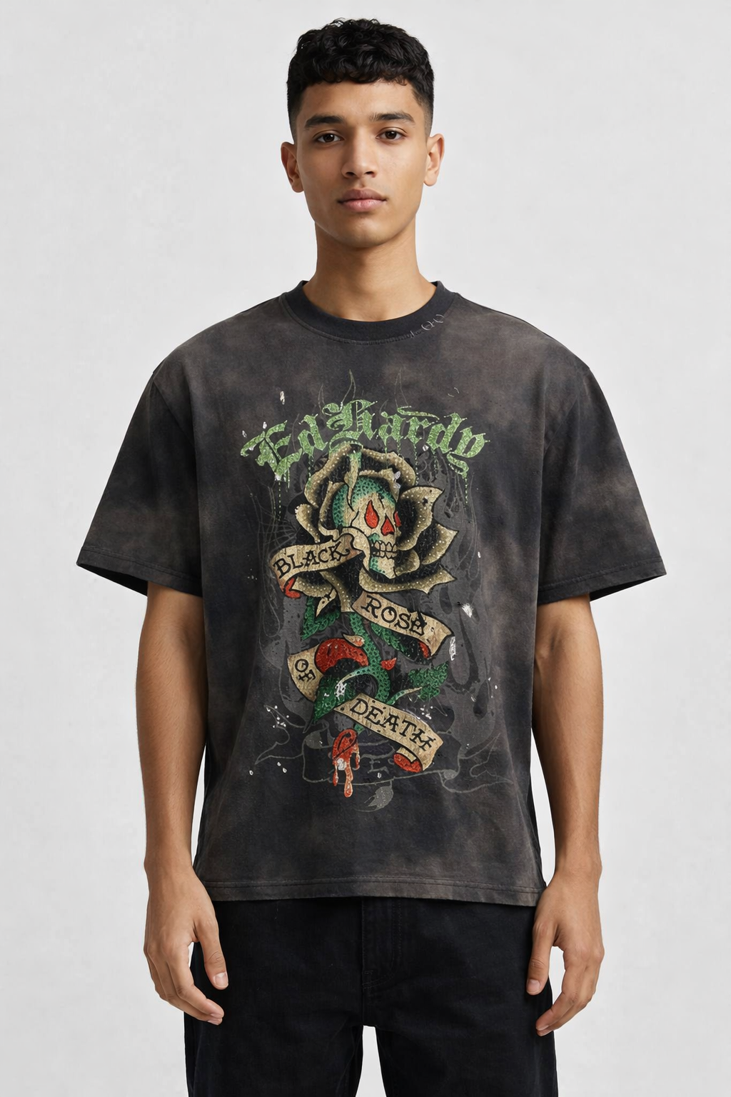 Black Rose Boxy T-Shirt - Sunfade Grey