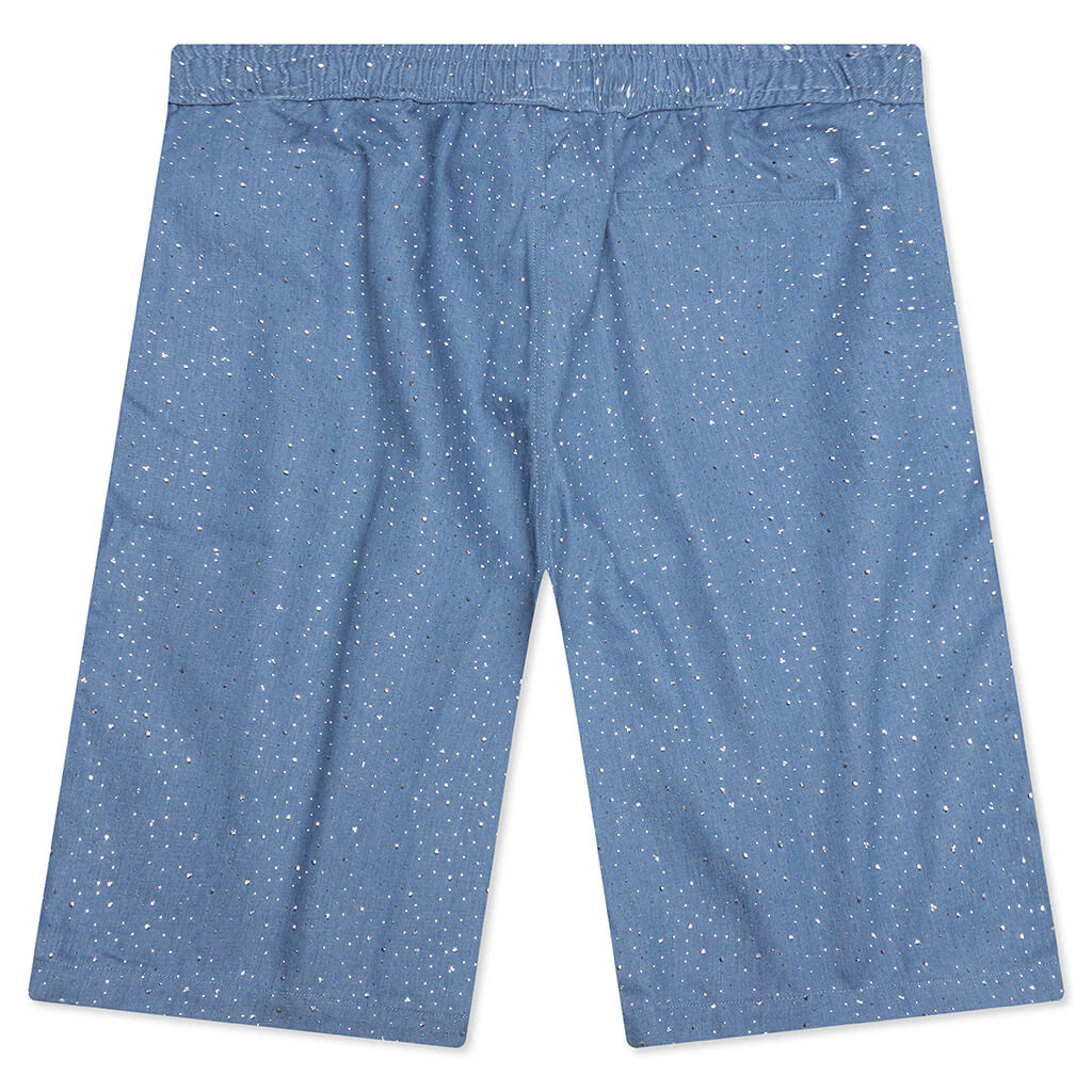 Glitter Baggy Denim Shorts - Light Indigo