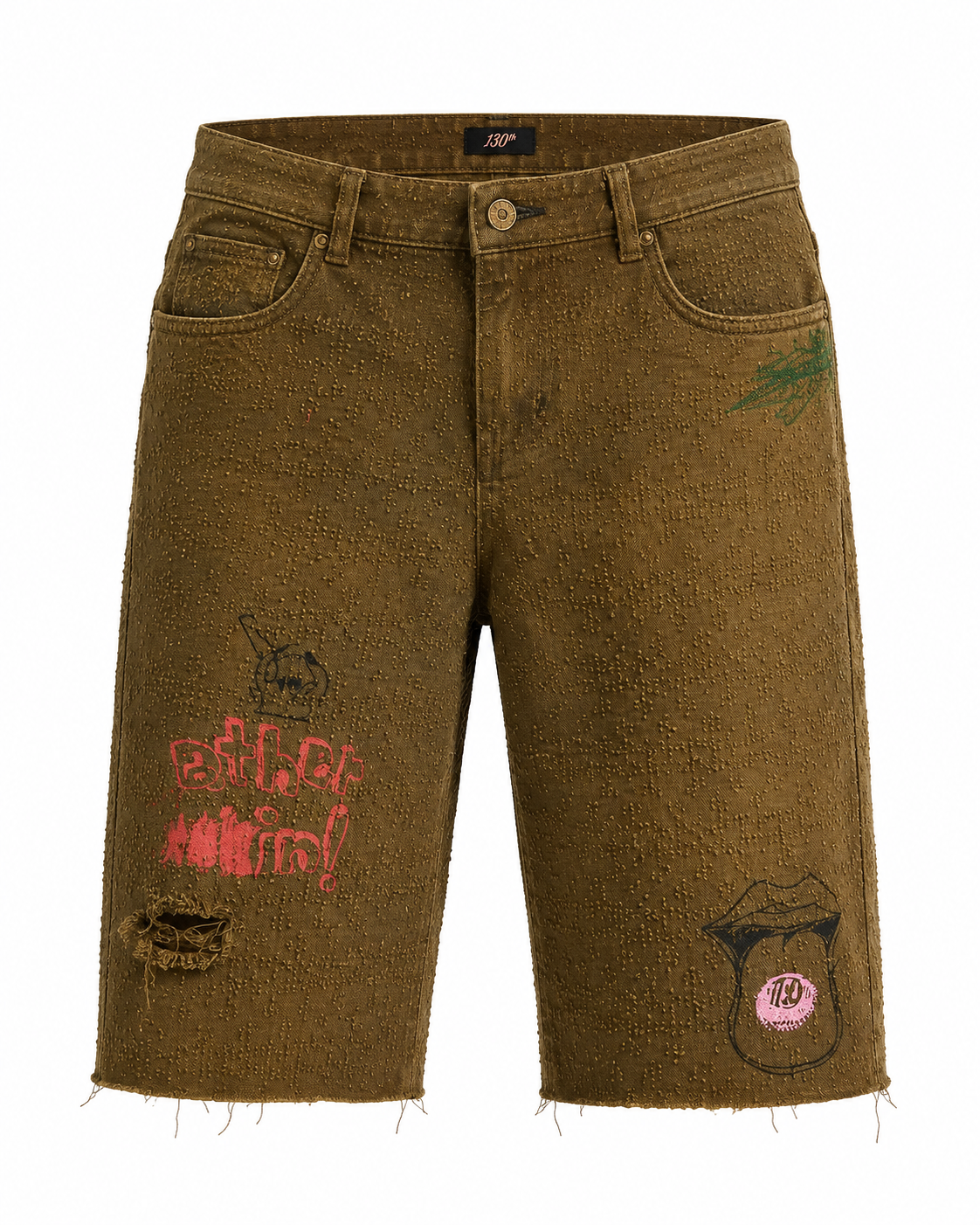 Doodle Denim Shorts - Brown