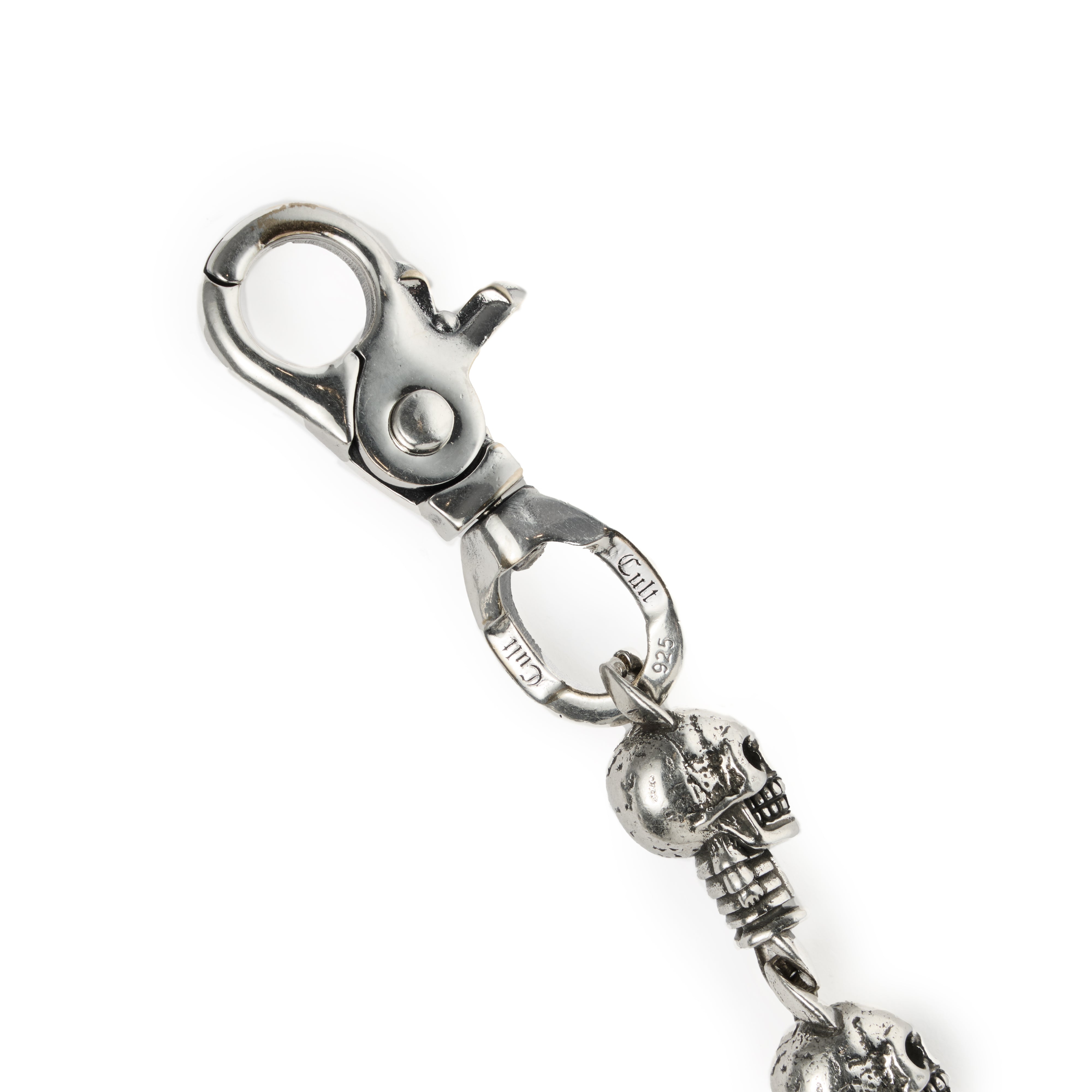 Cult's .925 Sterling Silver Plated Wallet Chain in Silver Skull