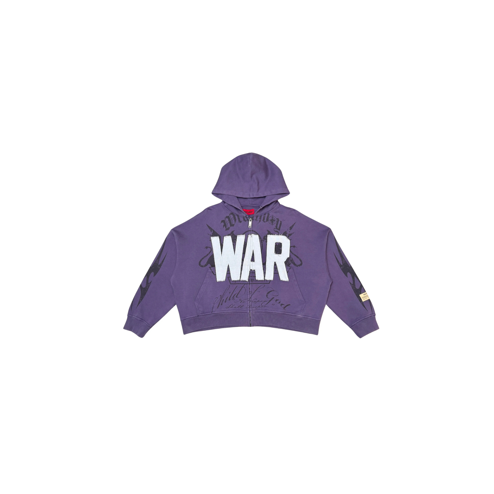 War Zip Cropped Hoodie - Purple