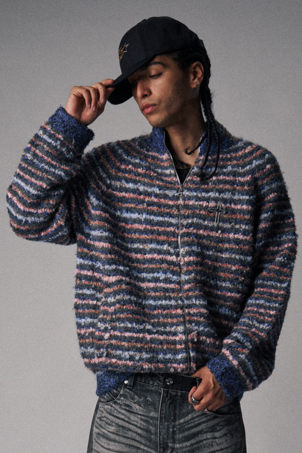 Rafi Zip Up Sweater - Blue Static