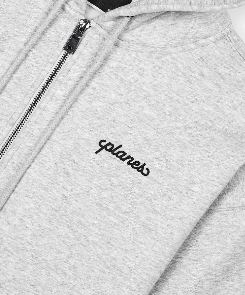 PLANES OVERSIZED SCRIPT WELD ZIP UP HOODIE - HEATHER GREY