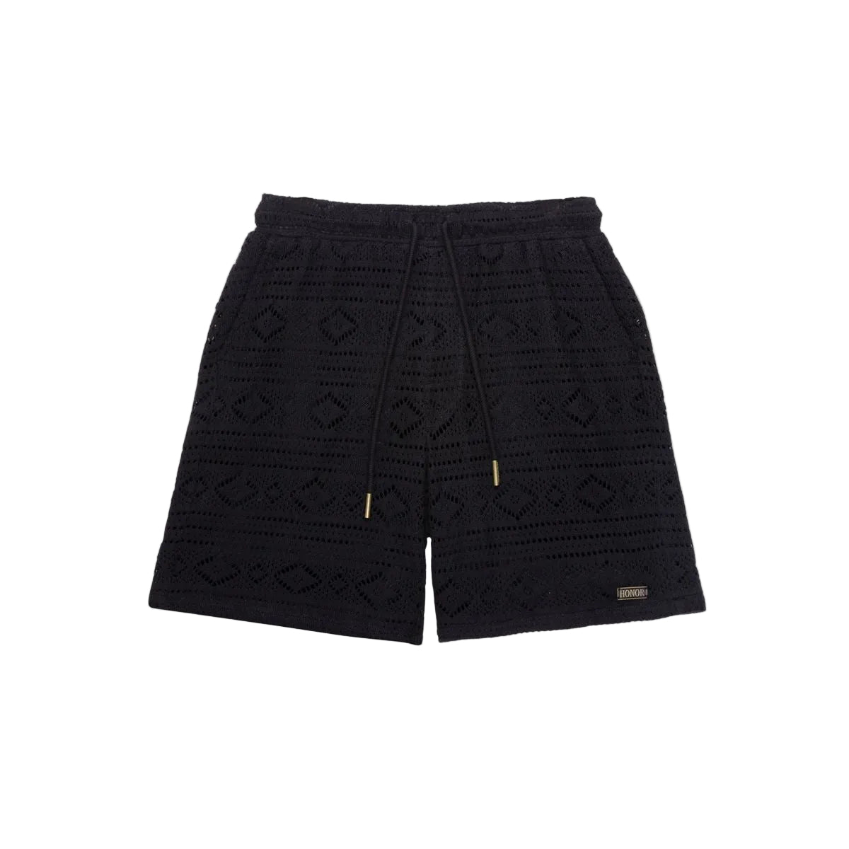 Pointelle Crochet Drawcord Shorts - Black