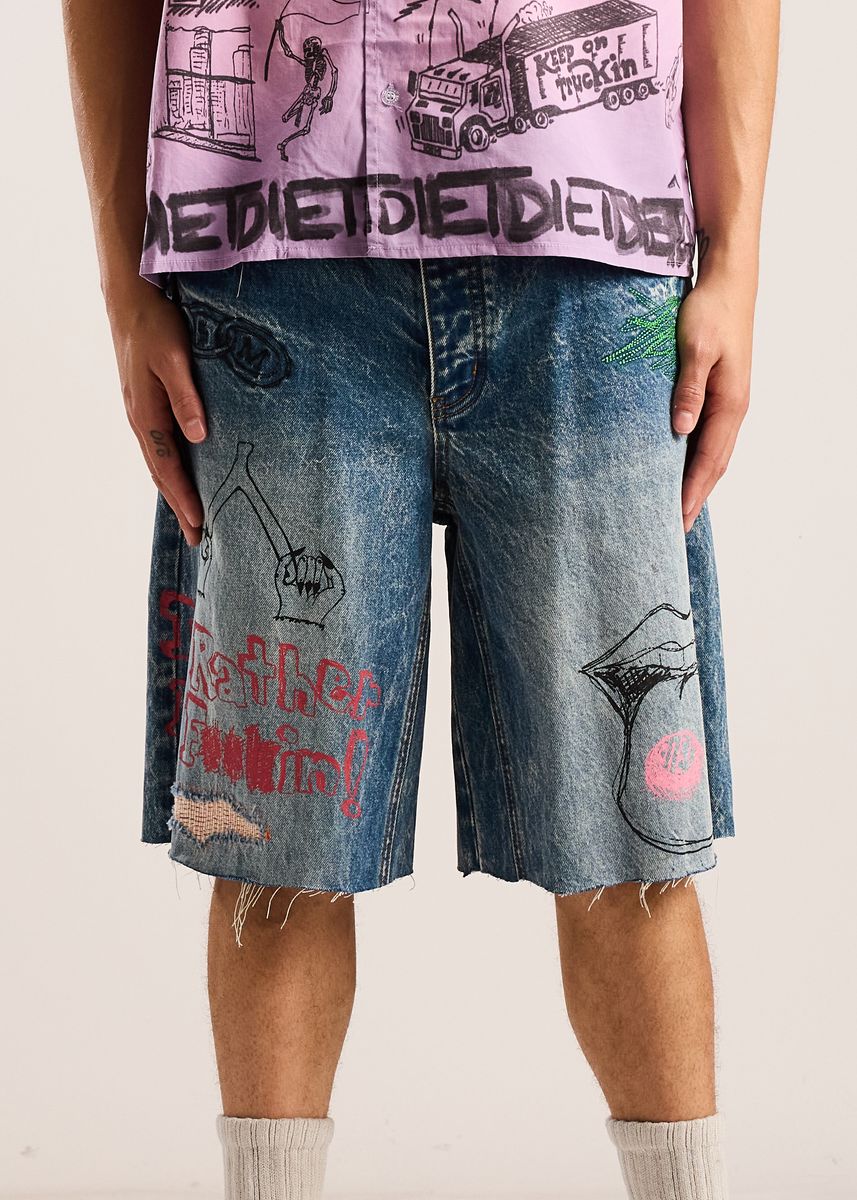 Doodle Denim Shorts - Indigo