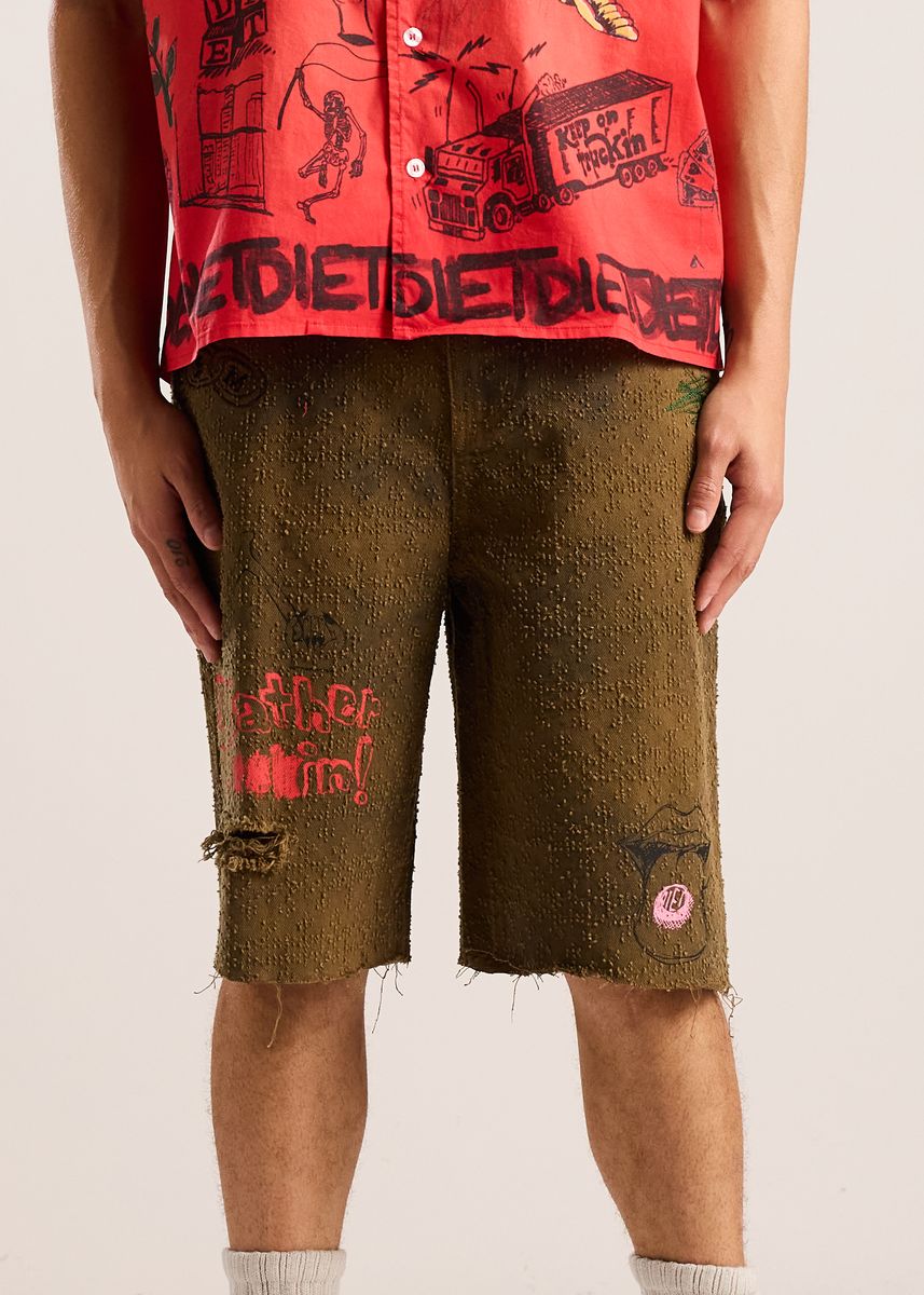 Doodle Denim Shorts - Brown