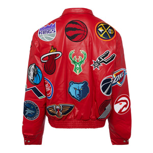 NBA Collage Vegan Leather Jacket Red – Sammys NYC