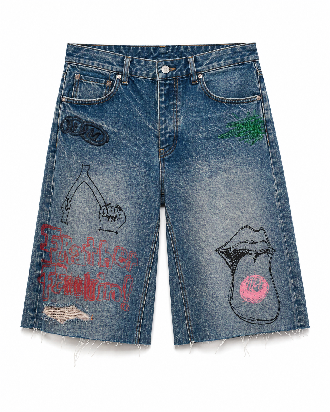 Doodle Denim Shorts - Indigo