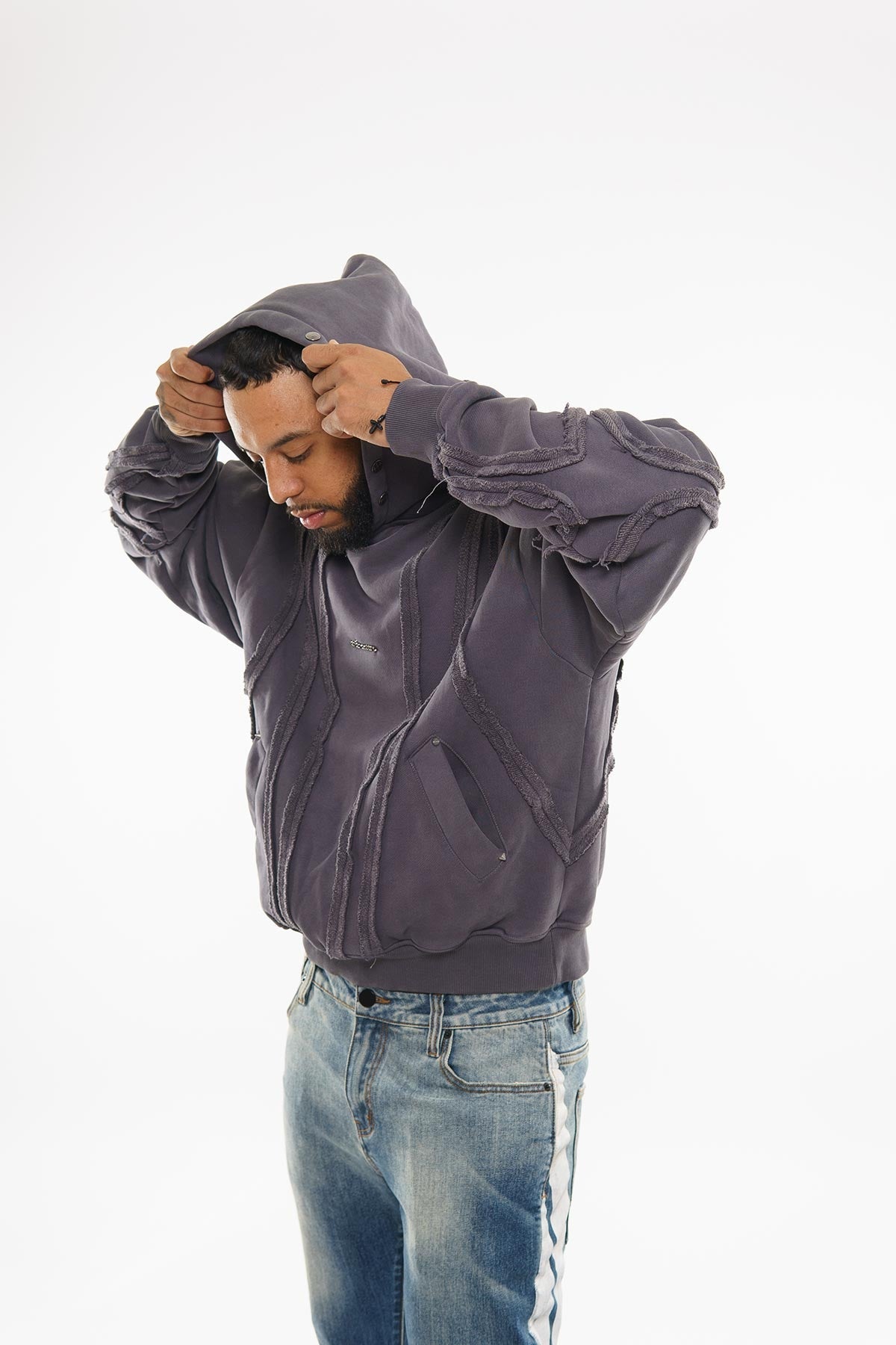 Unknown garment dyed cotton fleece pullover hoodie