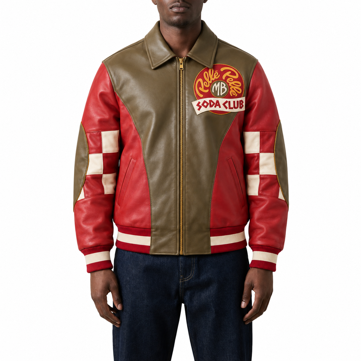 Checkered Soda Club Jacket - Olive / Cabernet / Ivory / Maize