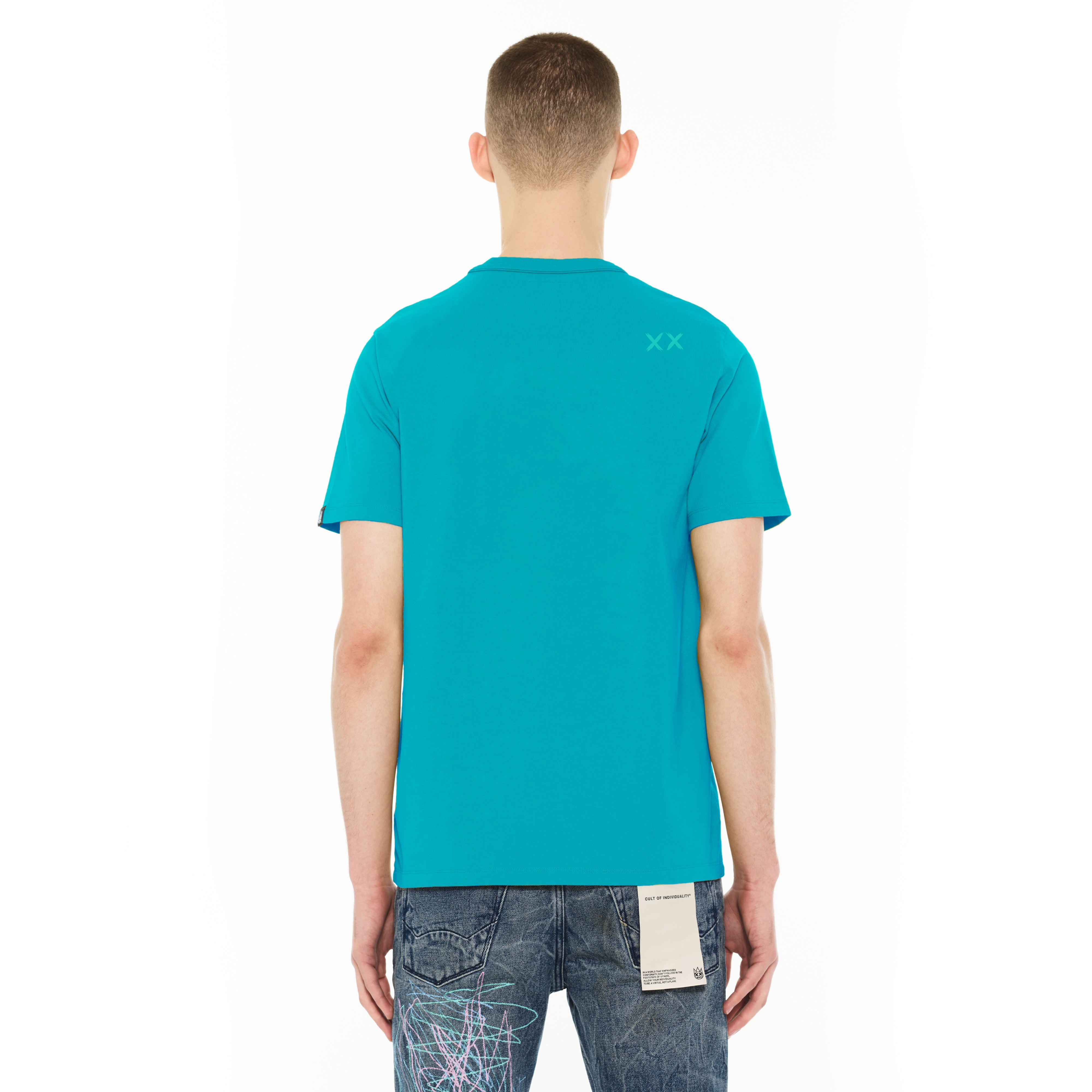 Cult's S/S Crew Neck Logo Tee in Blue Atoll