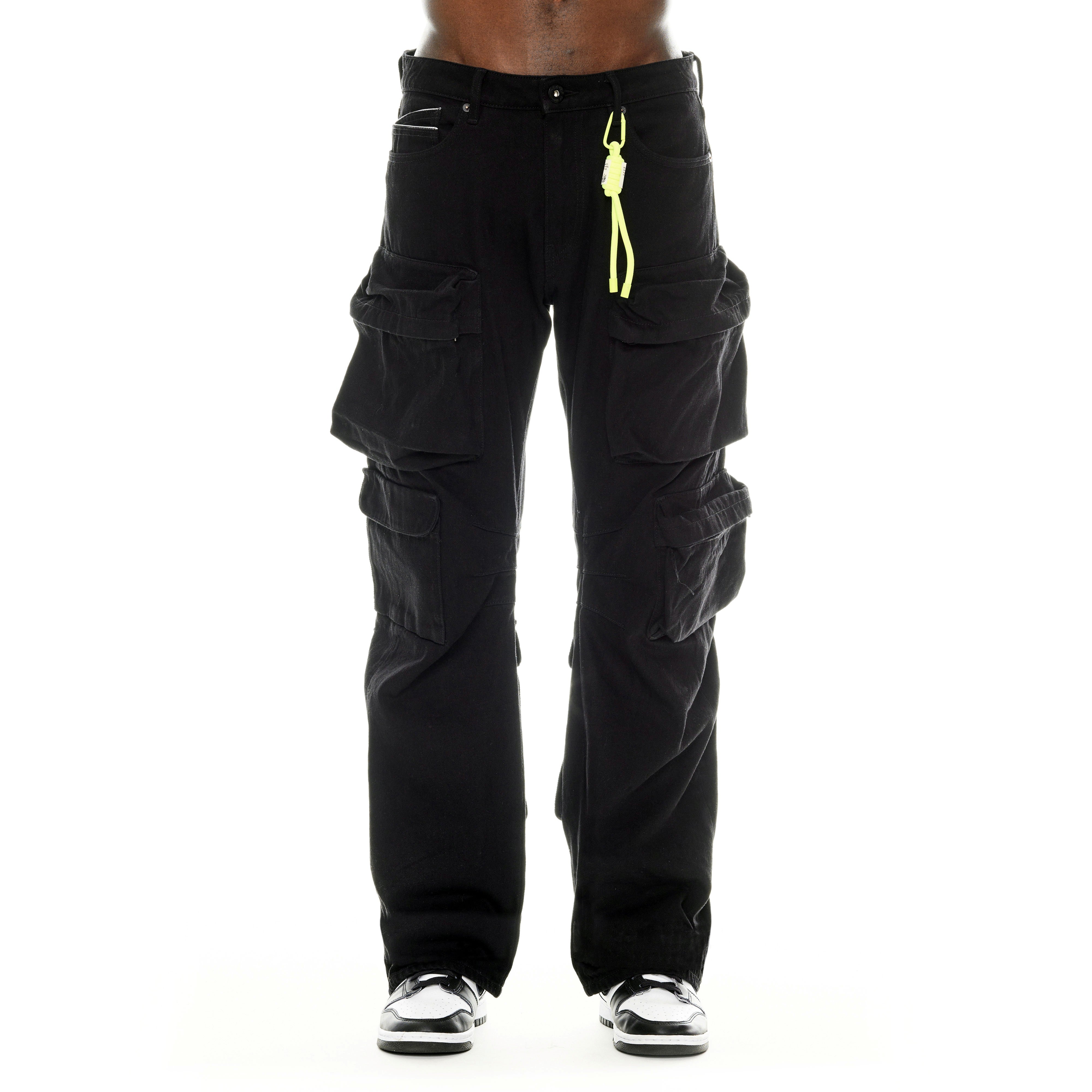 GRUNGE BAGGY CARGO JEANS IN BLACK TWILL