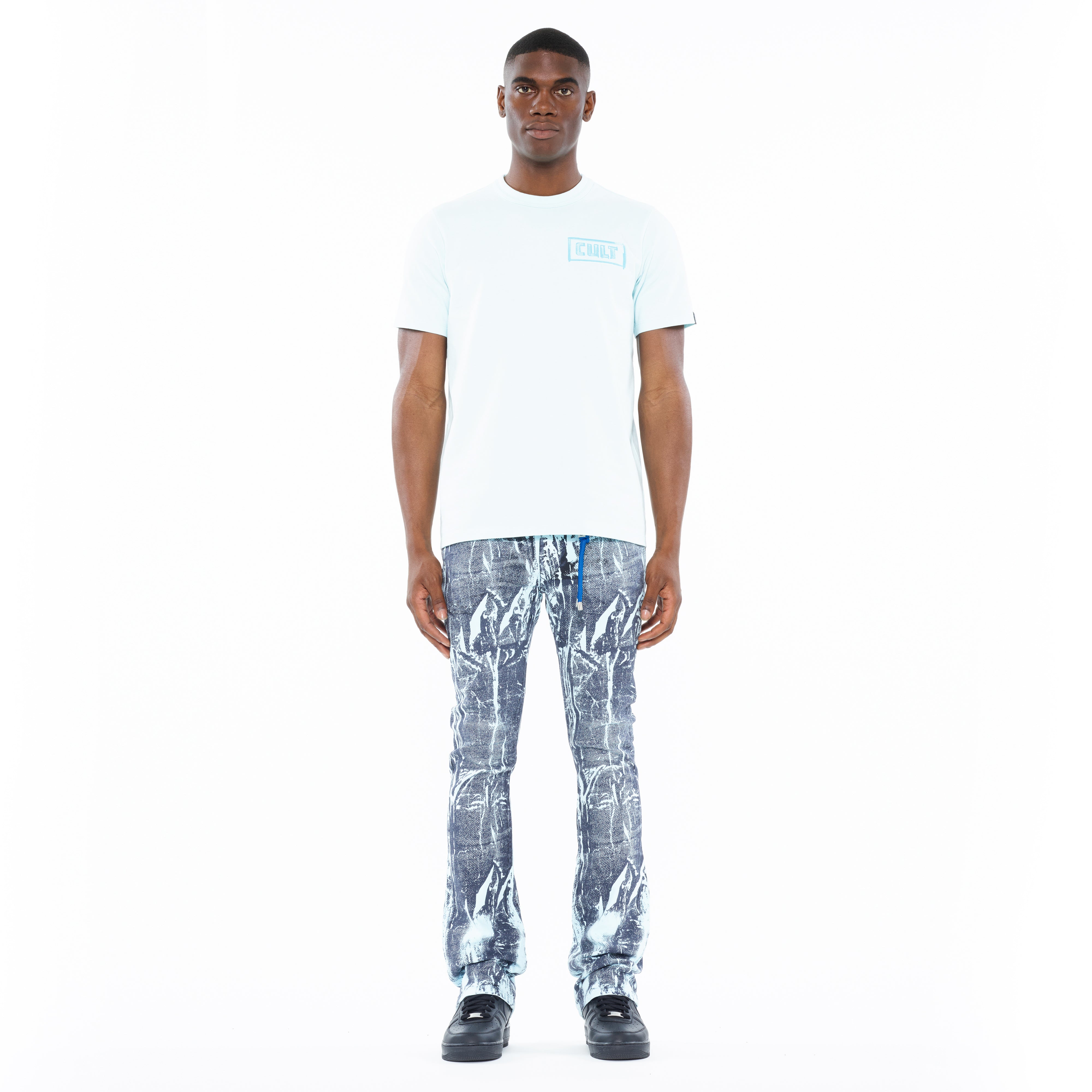 Cult's Heavyweight Short Sleeve Crew Neck Tee "Stroke" in Powder Blue