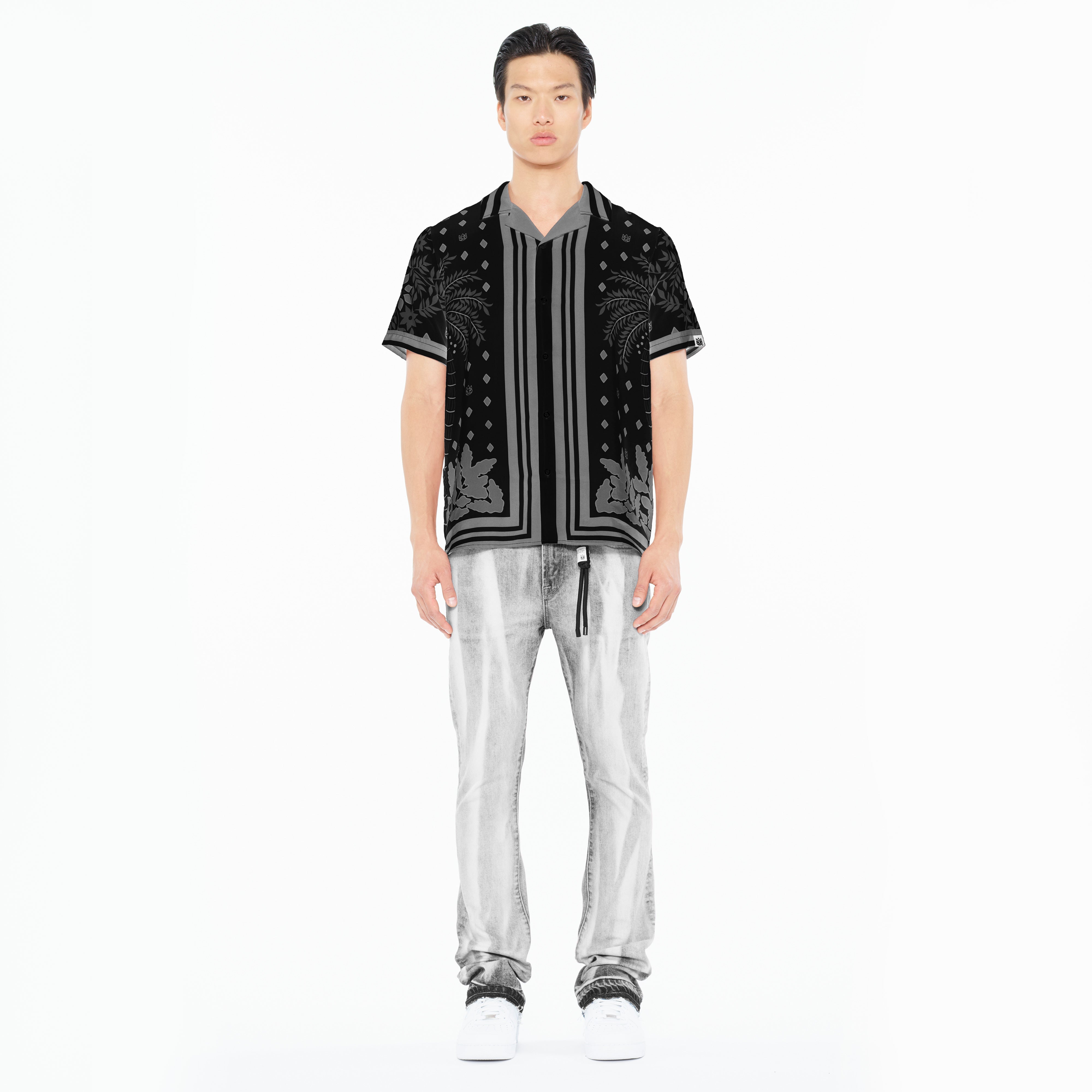 Cult's Cuban Short Sleeve Woven Shirt in Black Retro