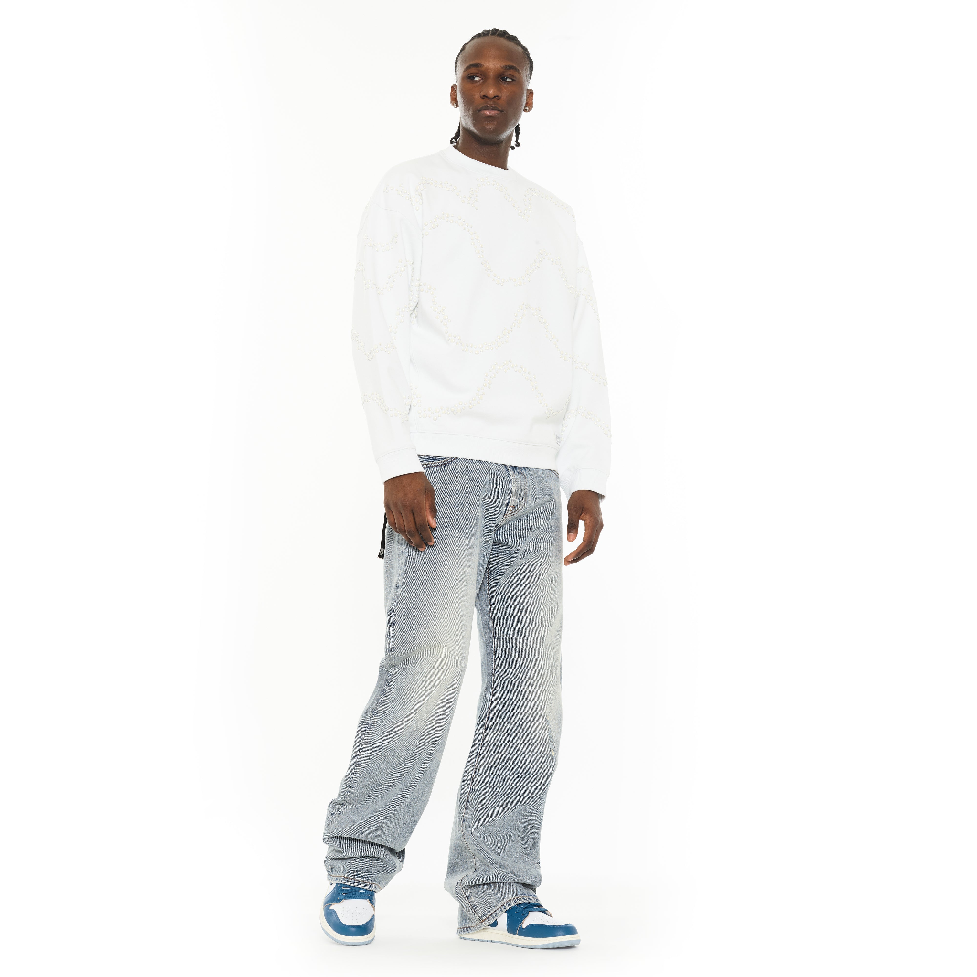Cult x El Alfa Premium Crew Neck Fleece Sweatshirt in White