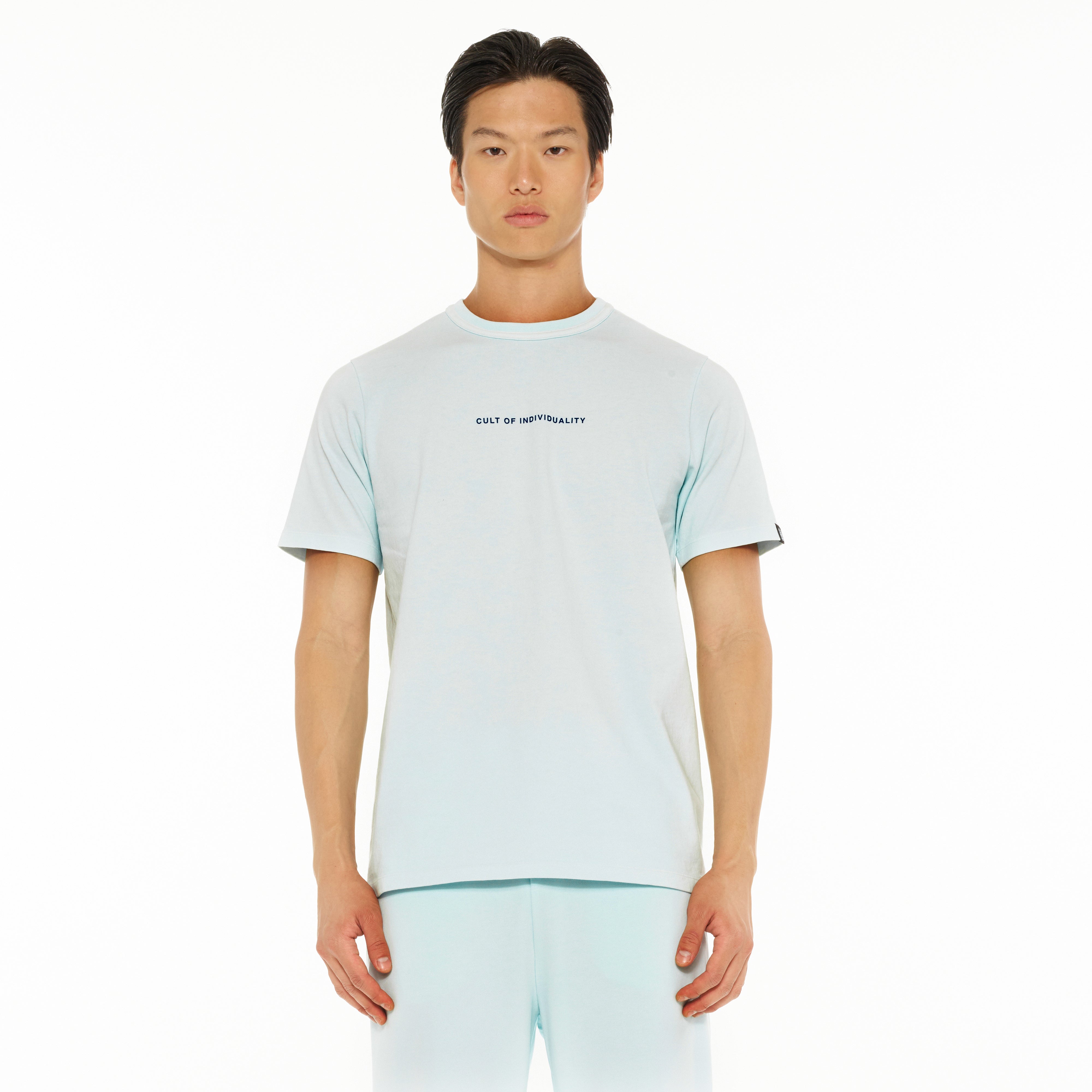 Cult's Heavyweight Short Sleeve Crew Neck Tee "Shimuchan" Logo in Powder Blue