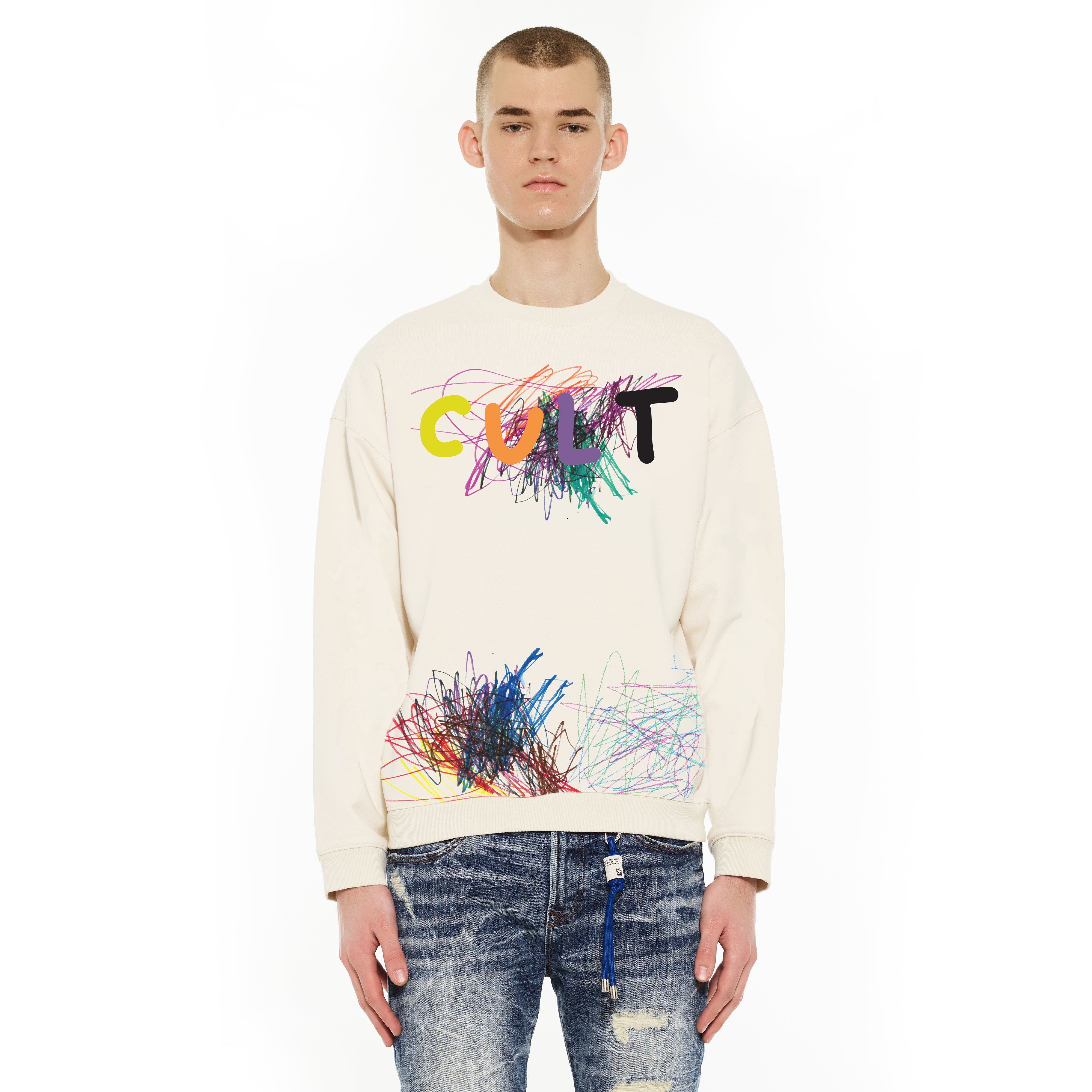 Novelty Fleece Crew Sweatshirt - Winter White