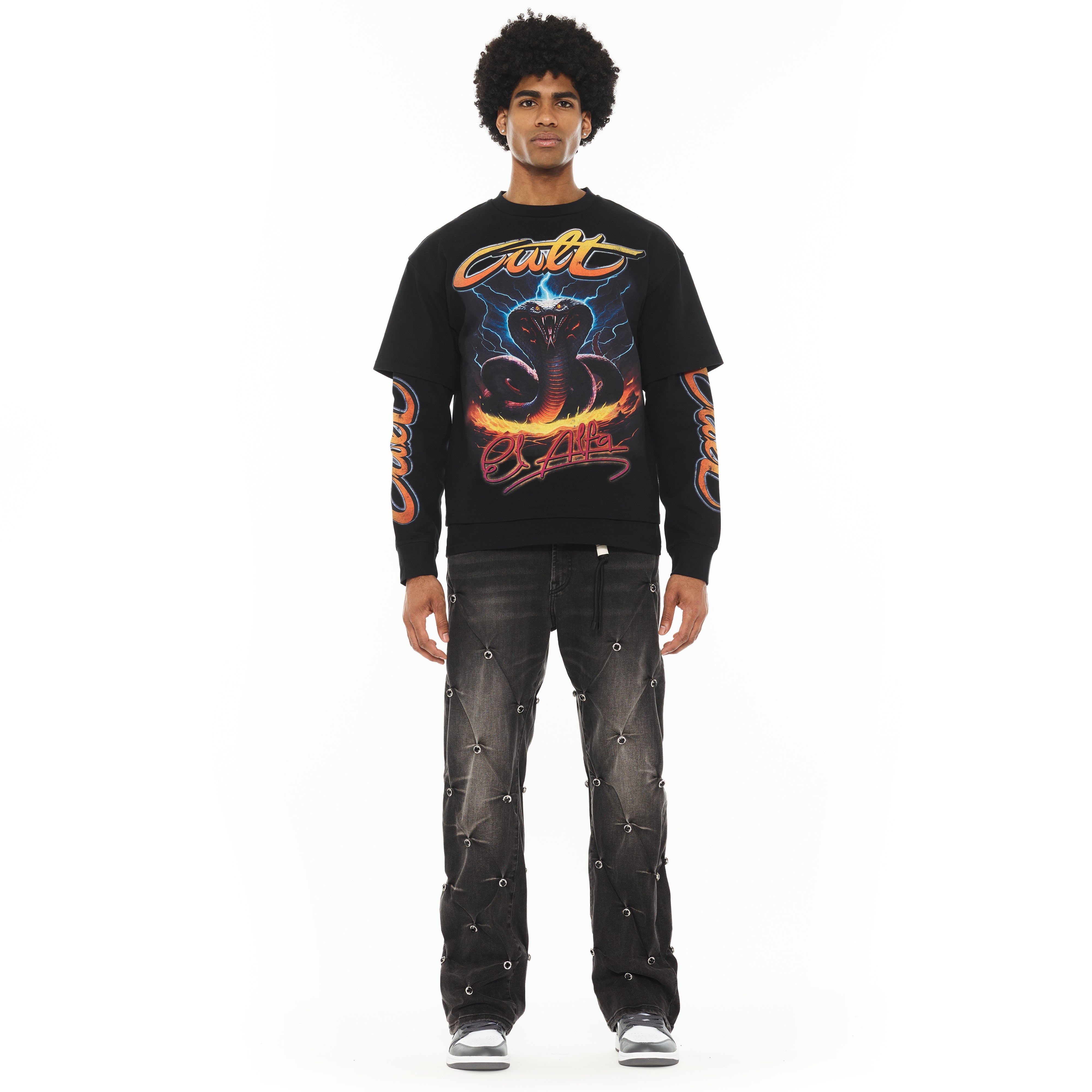 Cult x El Alfa Premium Long Sleeve Thermal Shirt "Cobra" in Black