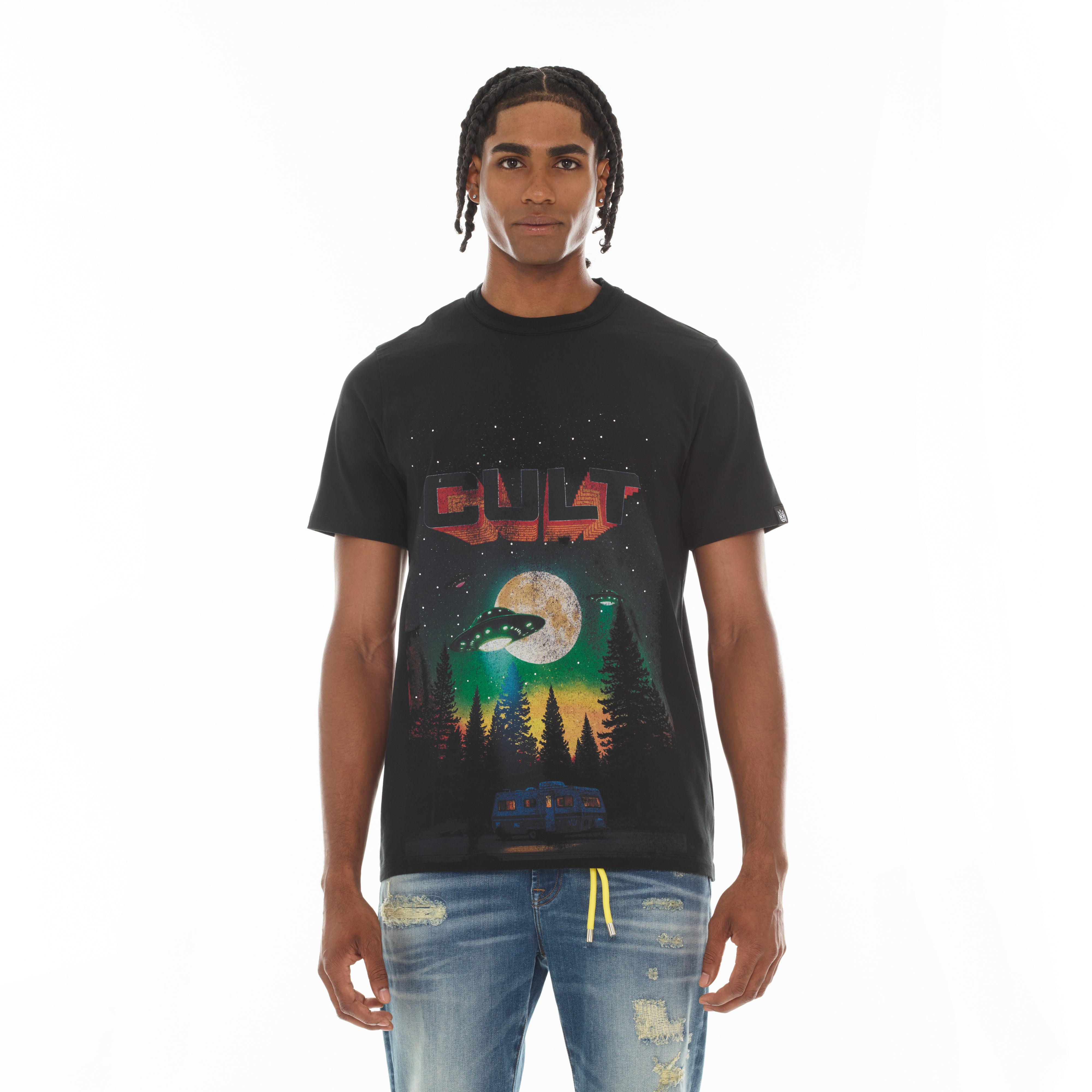 Cult's Short Sleeve Crew Neck Tee "Aliens" in Black