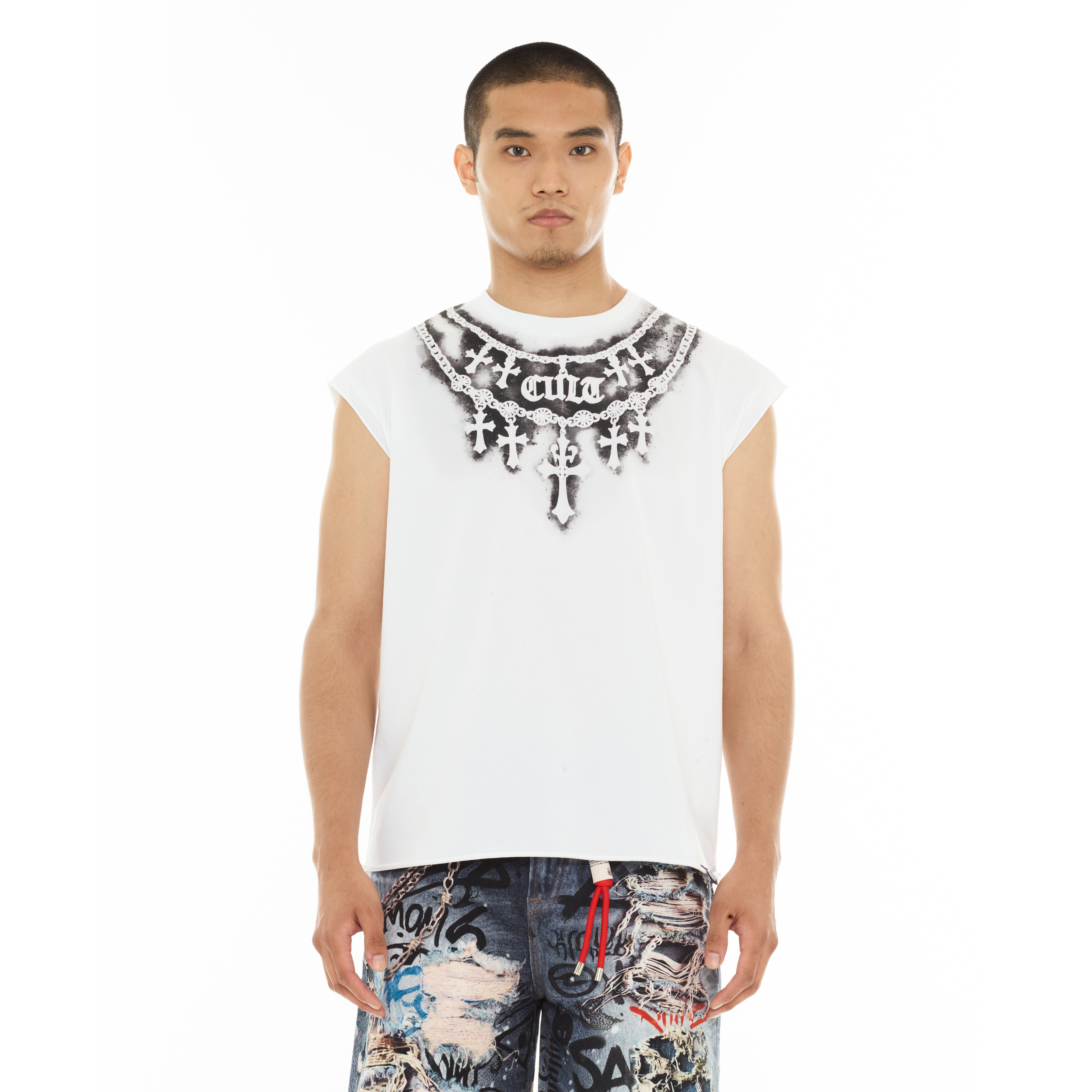 Cult's Sleeveless Tee "Stencil" in White