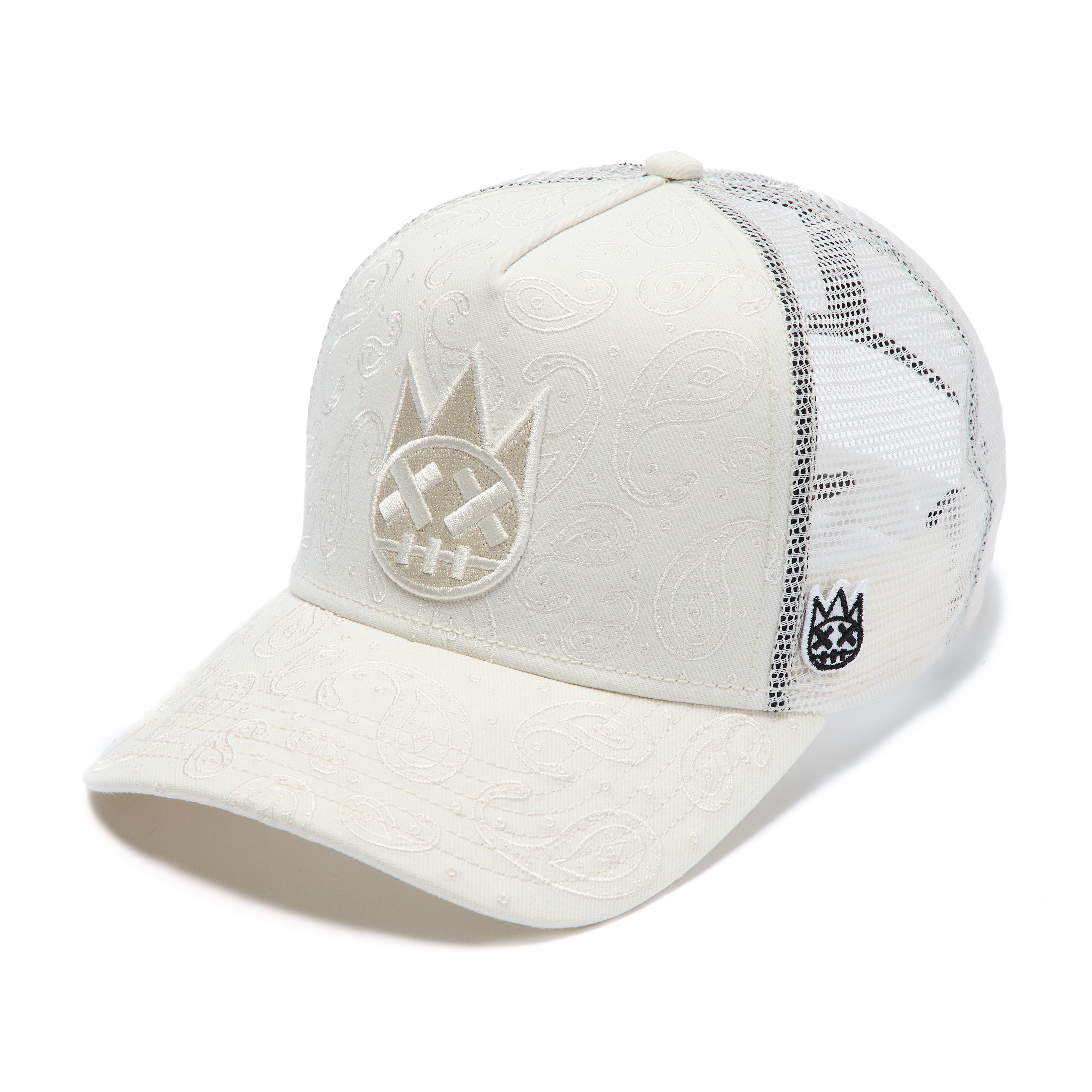 Cult's Mesh Back Trucker Hat "Paisley" In Winter White