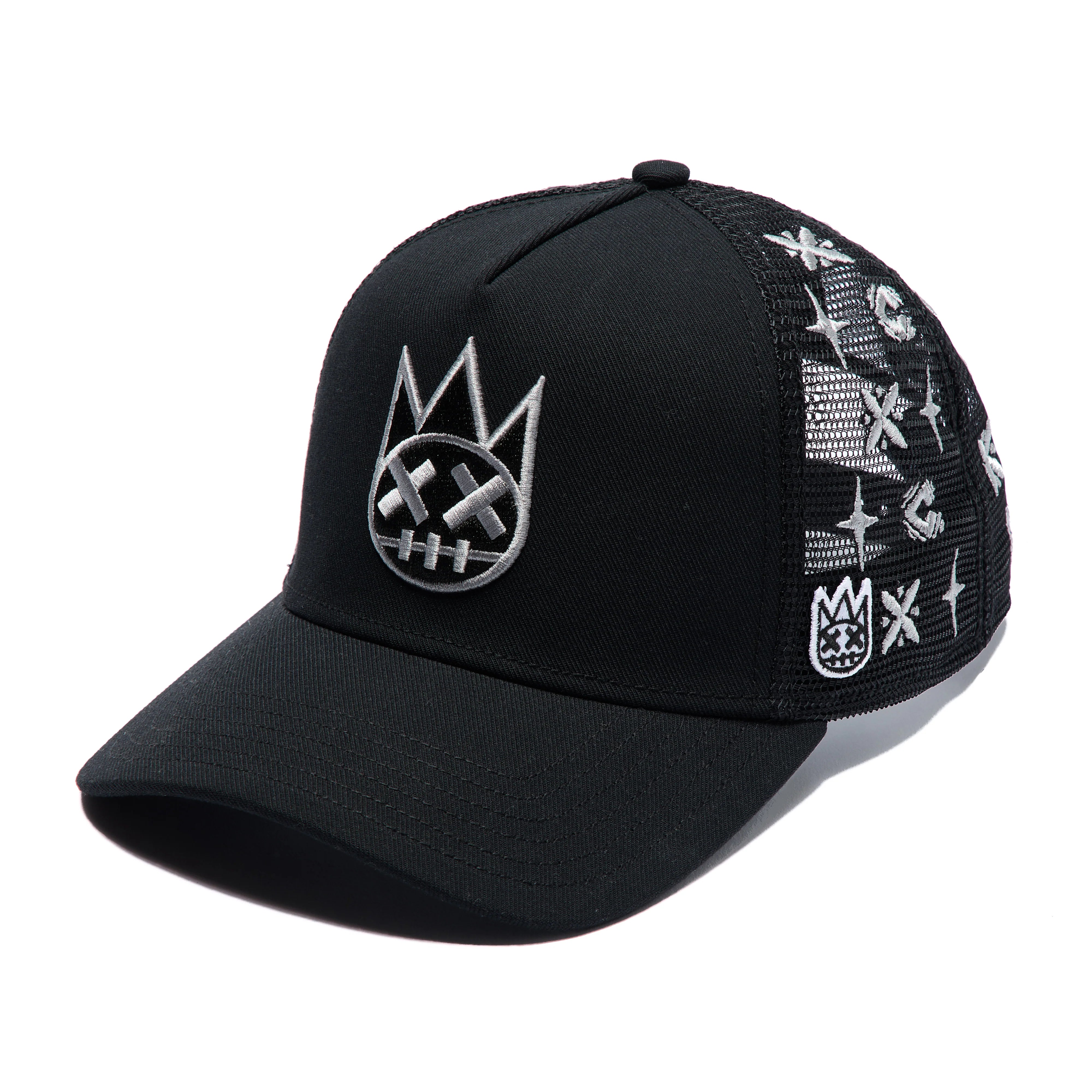 Repeat Pattern Monochromatic Trucker Hat - Black