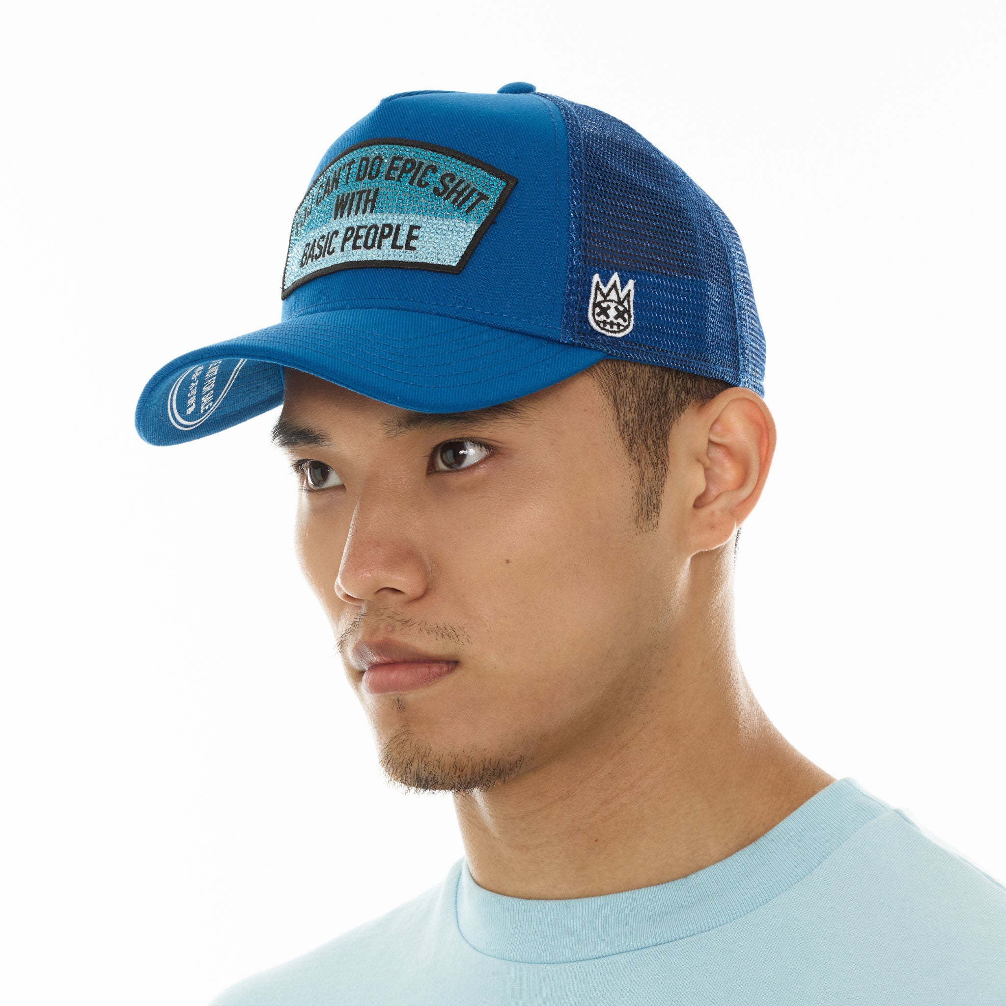 Cult's Mesh Trucker Hat "Epic Shit" Crystals In Turkish Blue