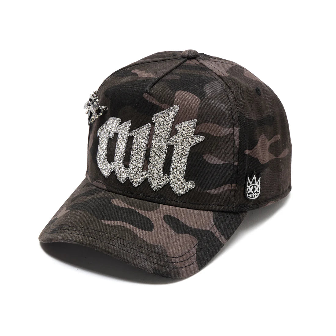 Old English Crystal Logo Mesh Back Trucker Hat - Black Camo