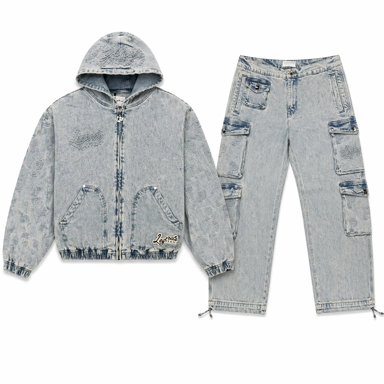 Embossed Denim Suit - Light Blue