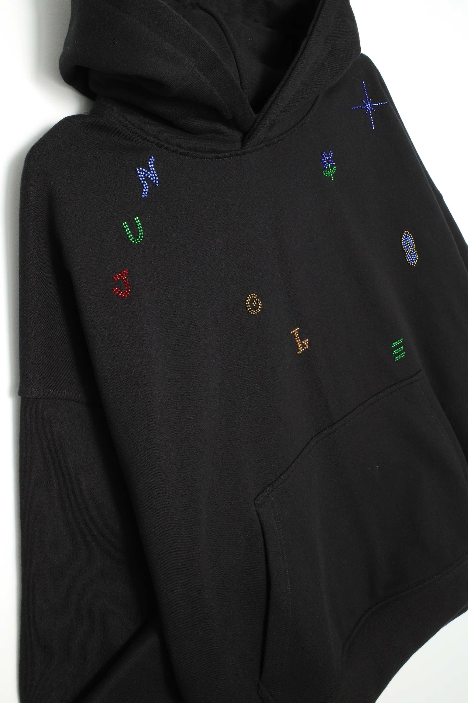 Letters Beaded Hoodie - Black