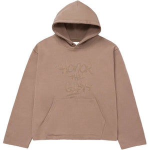 Script Embroidered Hoodie - Light Brown
